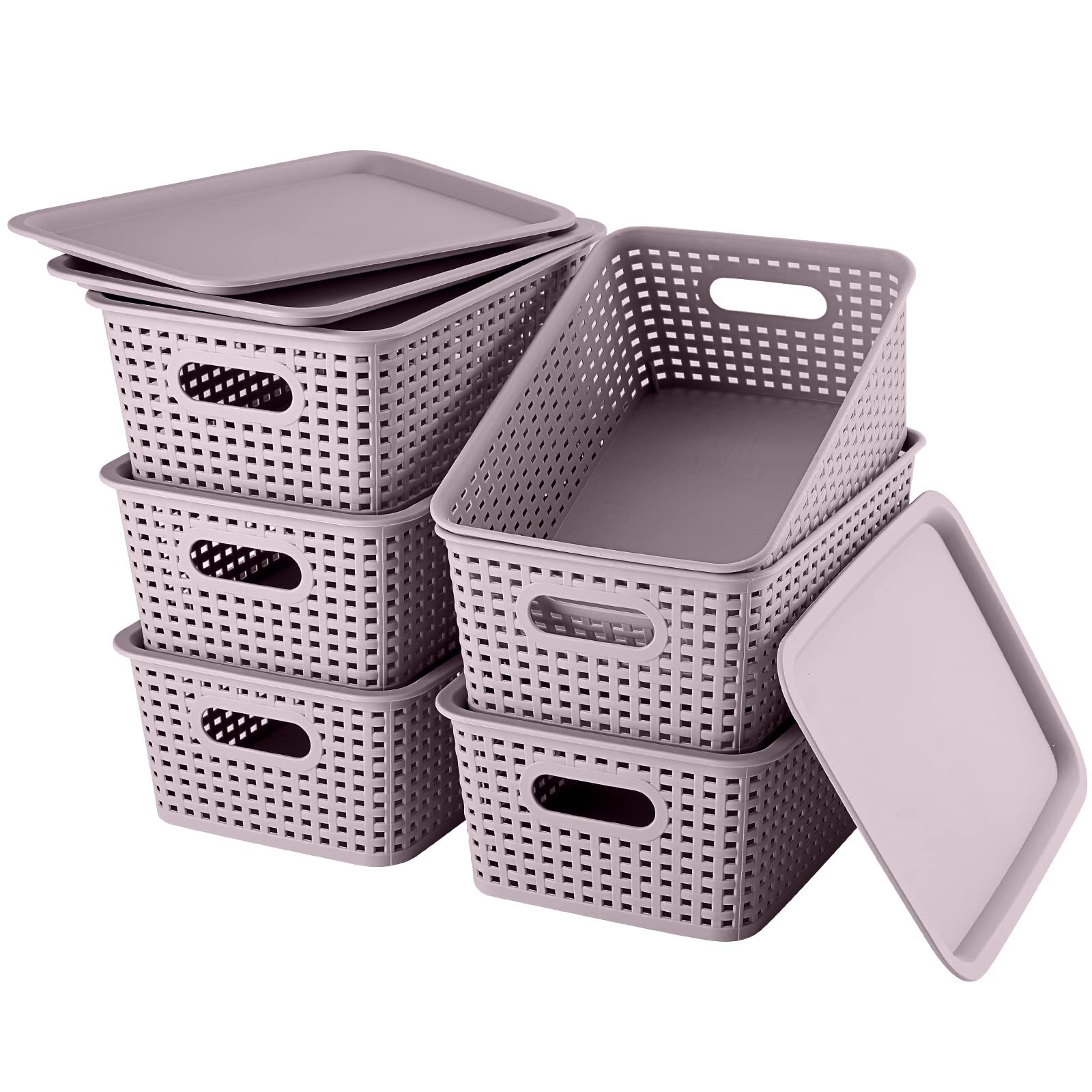 Areyzin Lidded Storage Bins Plastic Storage Baskets With Lid Organizing Container Knit Storage Organizer Bins For Shelves Drawer