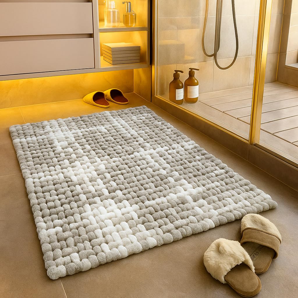 Lahome Cotton Polyester Bathroom Mat Anti Slip Bathmat Bathroom Mats Water Soak Water Absorbent Mats Shower Anti Skid Bathmats (