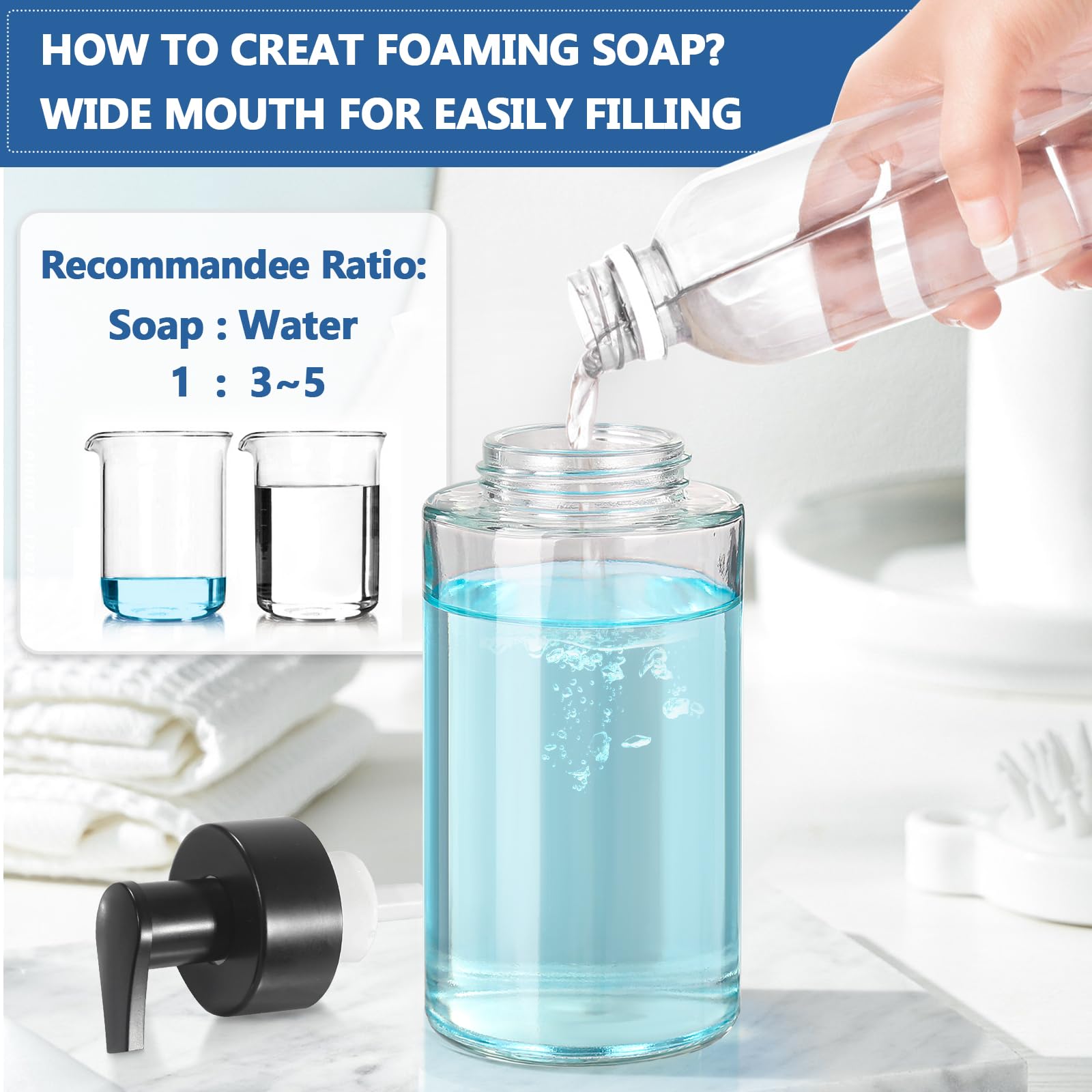 Rytoxilo Foaming Soap Dispenser, 12 Oz Foaming Hand Soap Dispenser, 2 Pack Glass Foaming Soap Dispenser For Bathroom & Kitchen,