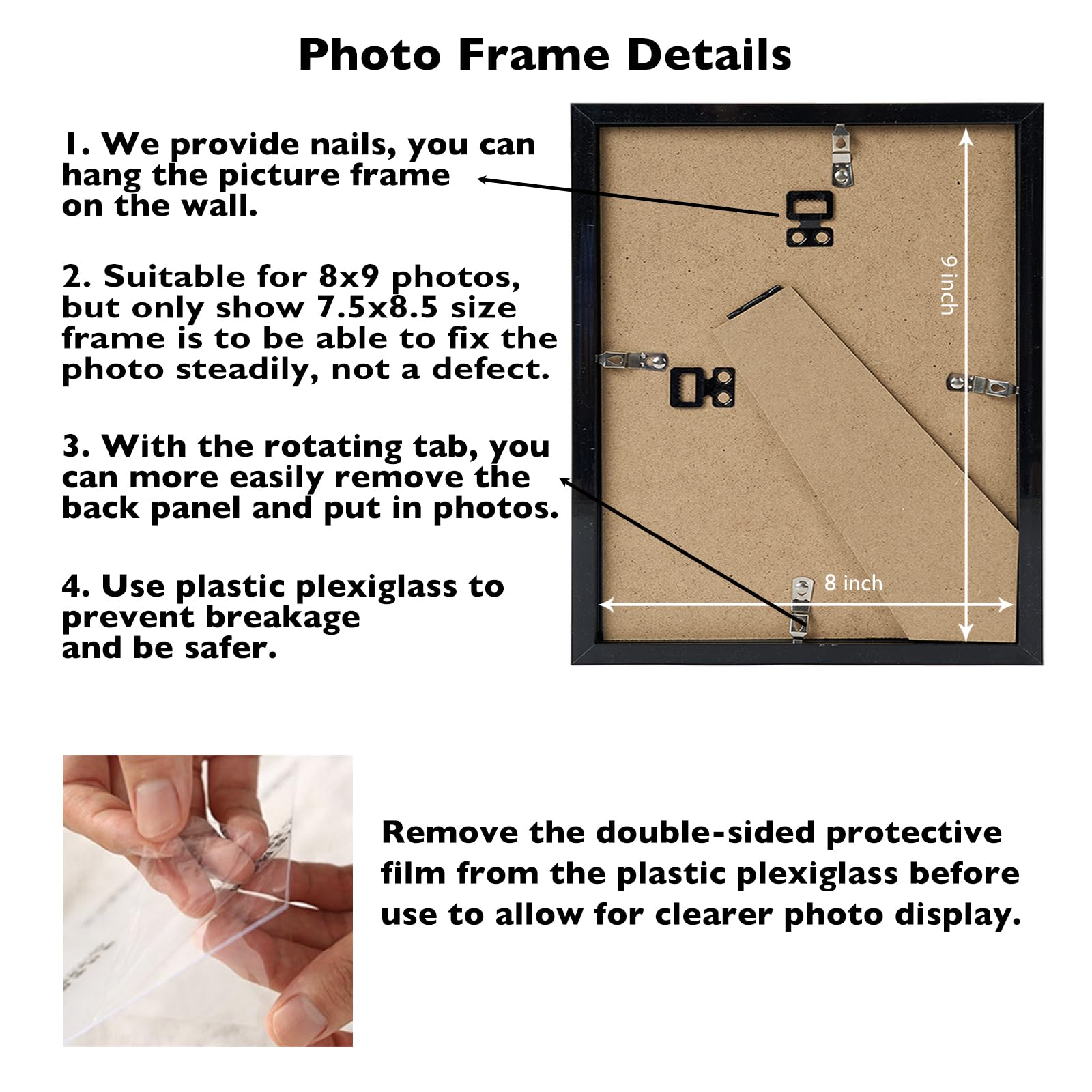 JCJMY 8x9 Picture Frame Set of 4 Black for Wall Hanging or Tabletop- Wall Mounting Horizontally or Vertically, 8 x 9 Wall Galler
