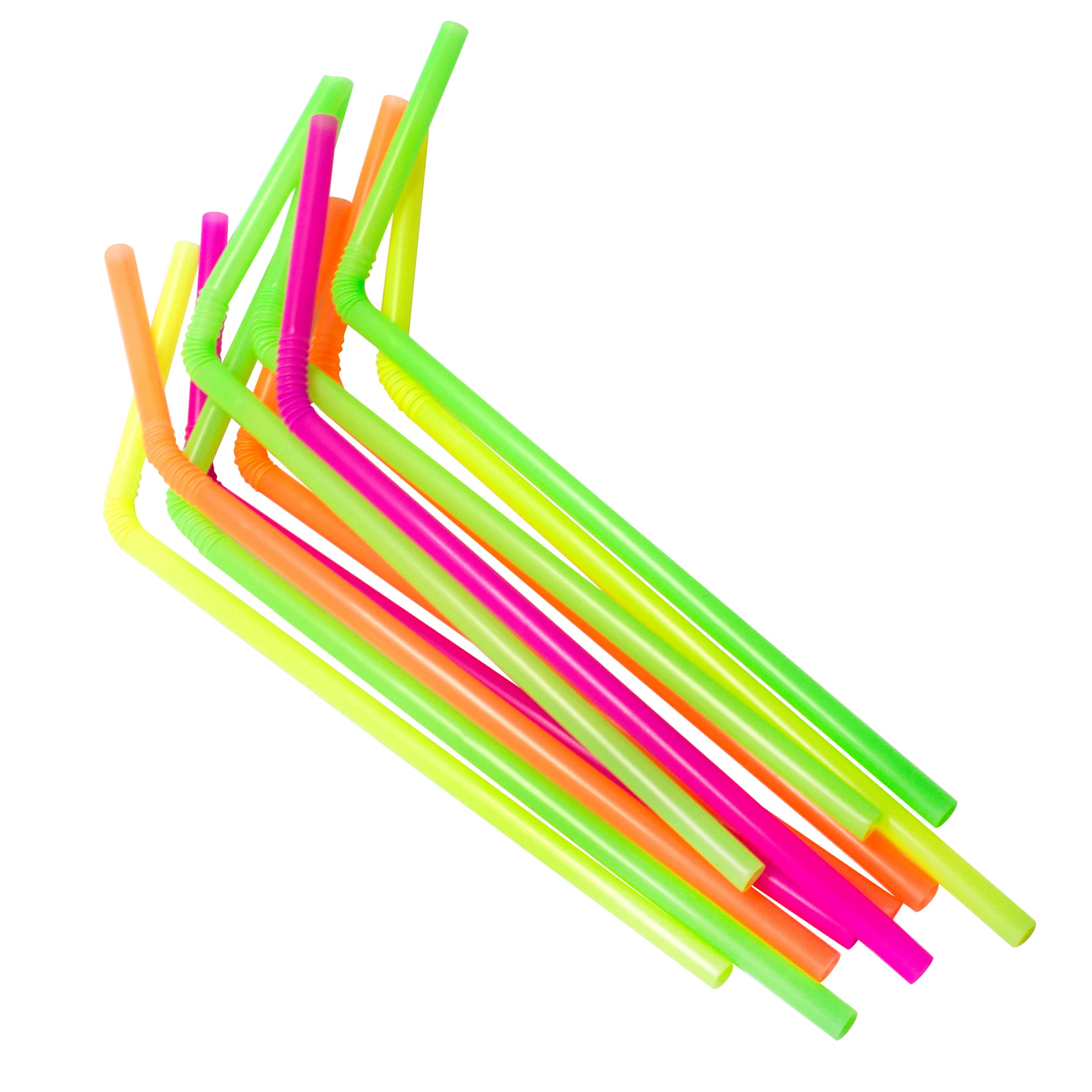 Jacent Flexible Disposable Drinking Straws, Bendable Plastic Neon Straws: 125 Count Per Pack, Fun Bendy Kids Straws, Great For S