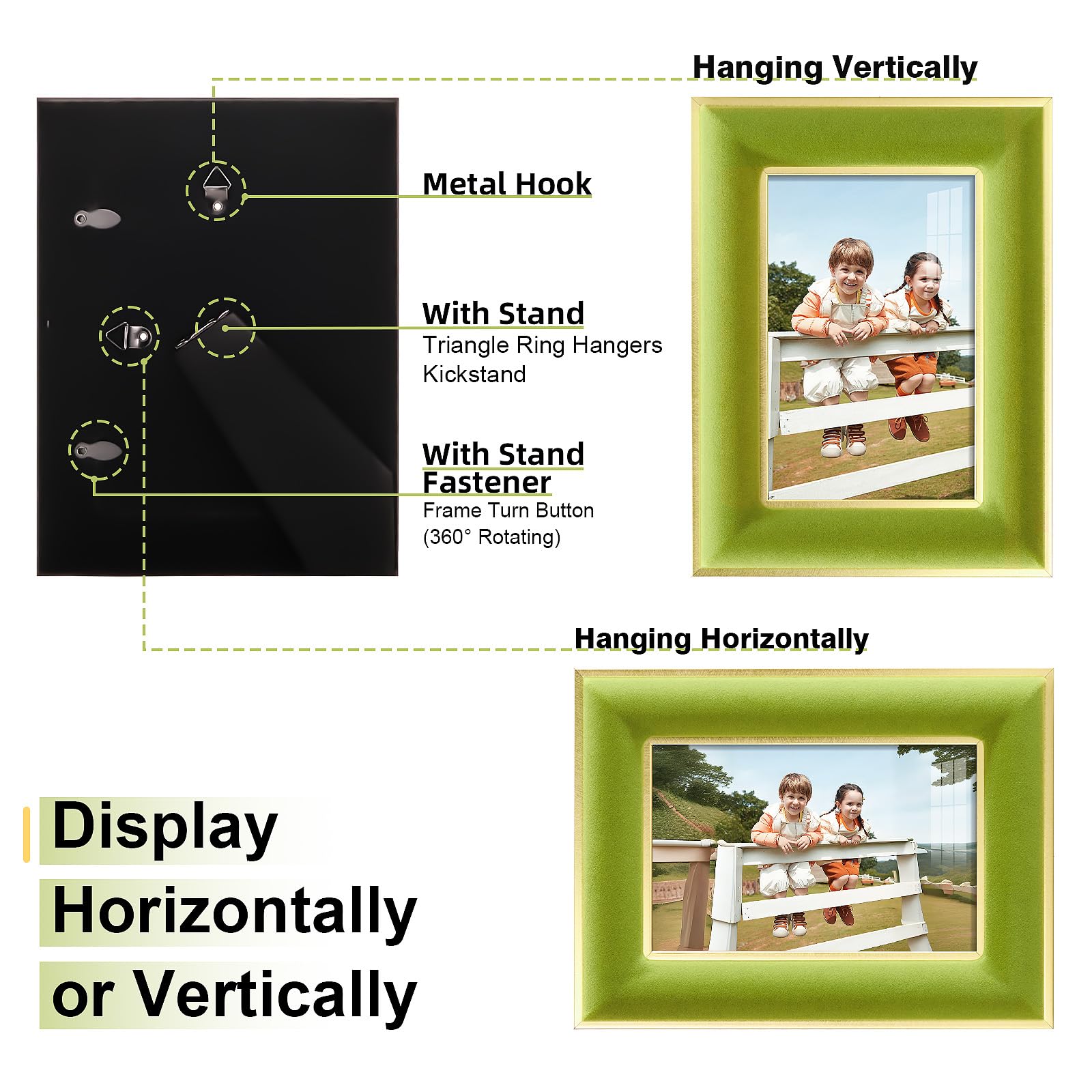 KSROECUD 4x6 Velvet Picture Frame, Light Green Photo Frames with Modern Simple Metallic Gold Border, HD Real Glass Horizontal &