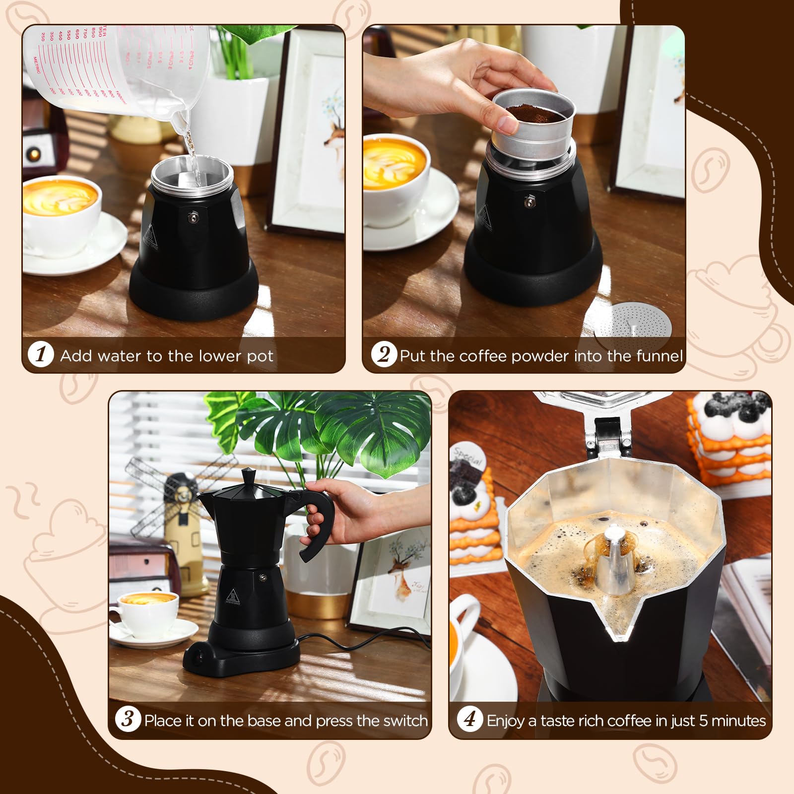 Lemosae Coffee Pot 6 Cup Electric Espresso Coffee Maker Italian Moka Maker 300Ml Portable Aluminum Espresso Maker Espresso Moka