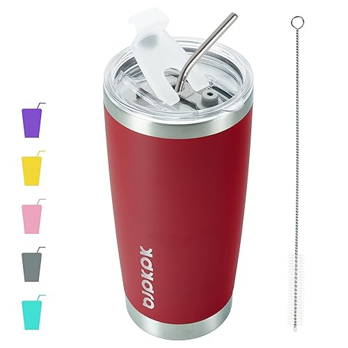 Bjpkpk 20 Oz Insulated Tumbler With Lid And Straw Stainless Steel Coffee Mug Tumblers Cups,Red