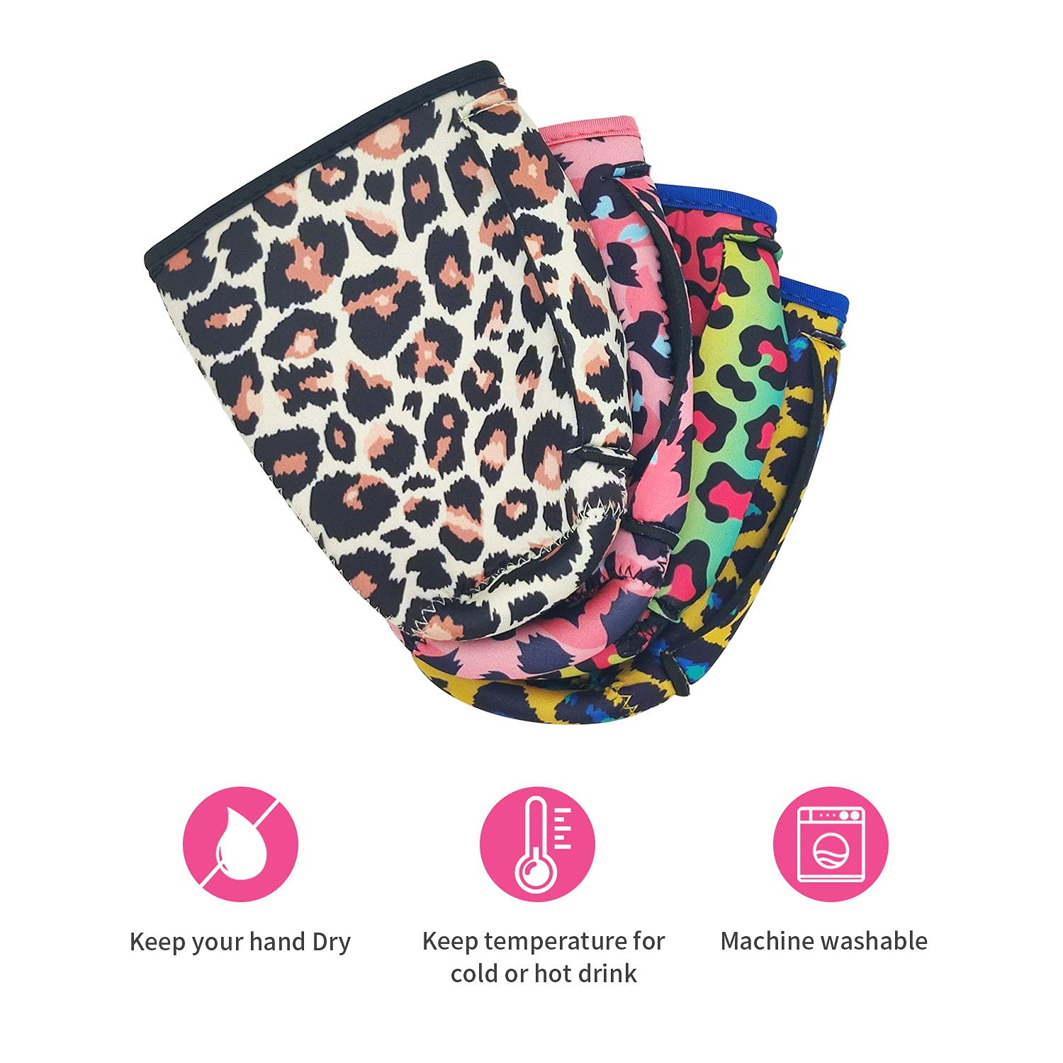 4Pack Reusable Iced Coffee Sleeve Insulator Cup Sleeves With Handle For Cold Drinks Beverages, Fits 30 - 32 Oz Large Coffee Cups