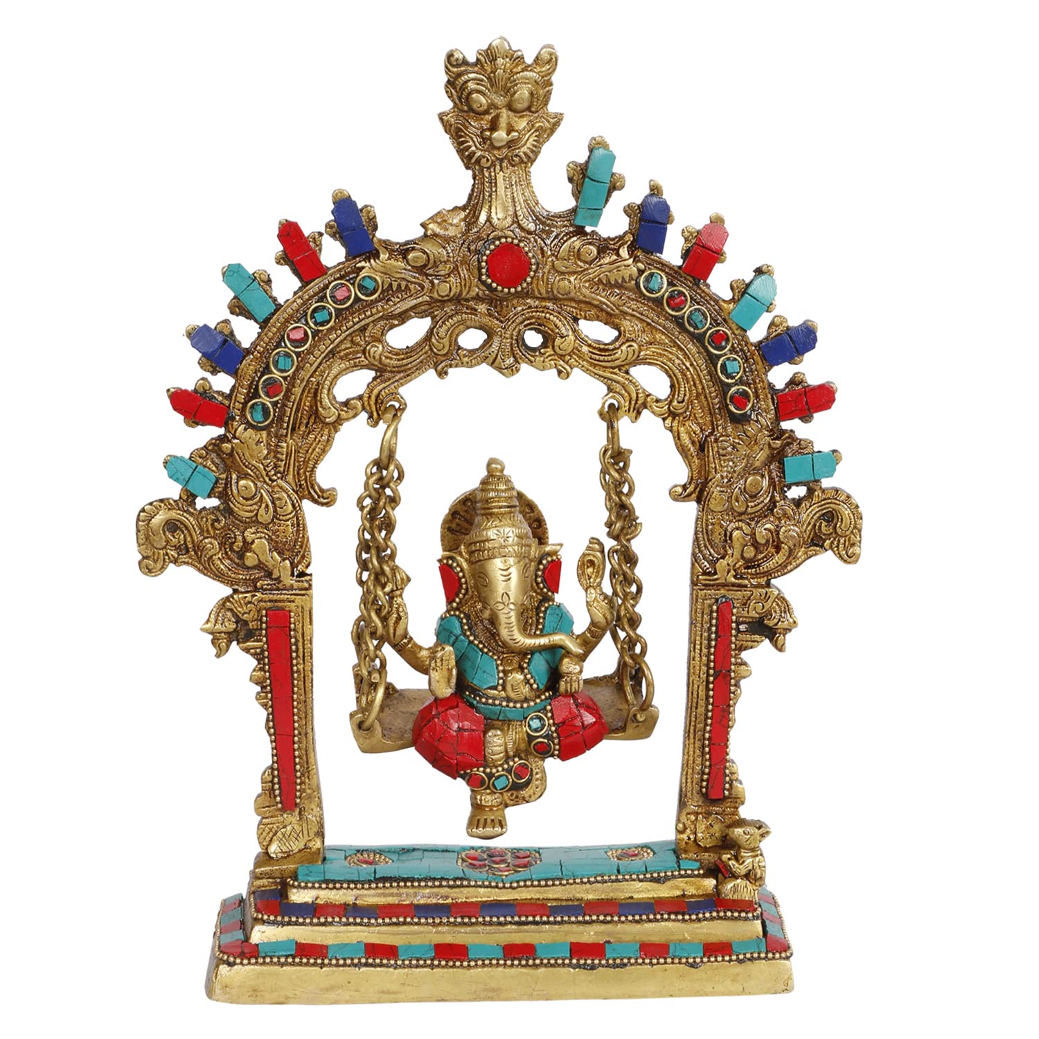 Artvarko Brass Ganesh Jhula Swing Idol Kirtimukha Ganesha Swing Statue Ganpati Bappa Jhoola Murti Home Decor Entrance Gift 10 In