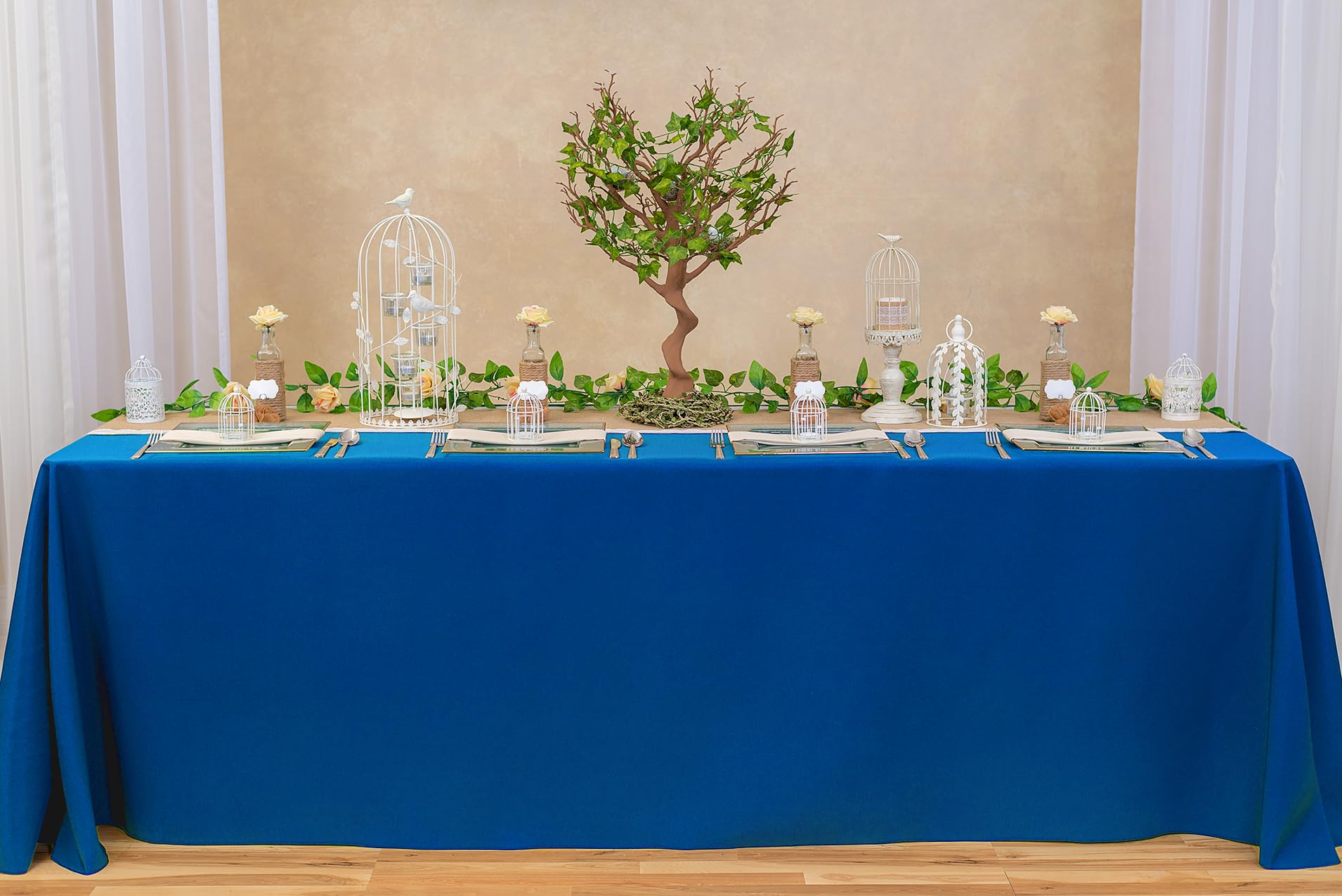 Ltc Linens 2-Pack Rectangular Tablecloths 90 In X 156 In With Rounded Corners - Royal Blue Table Covers For 8 Ft Table Floor-Len