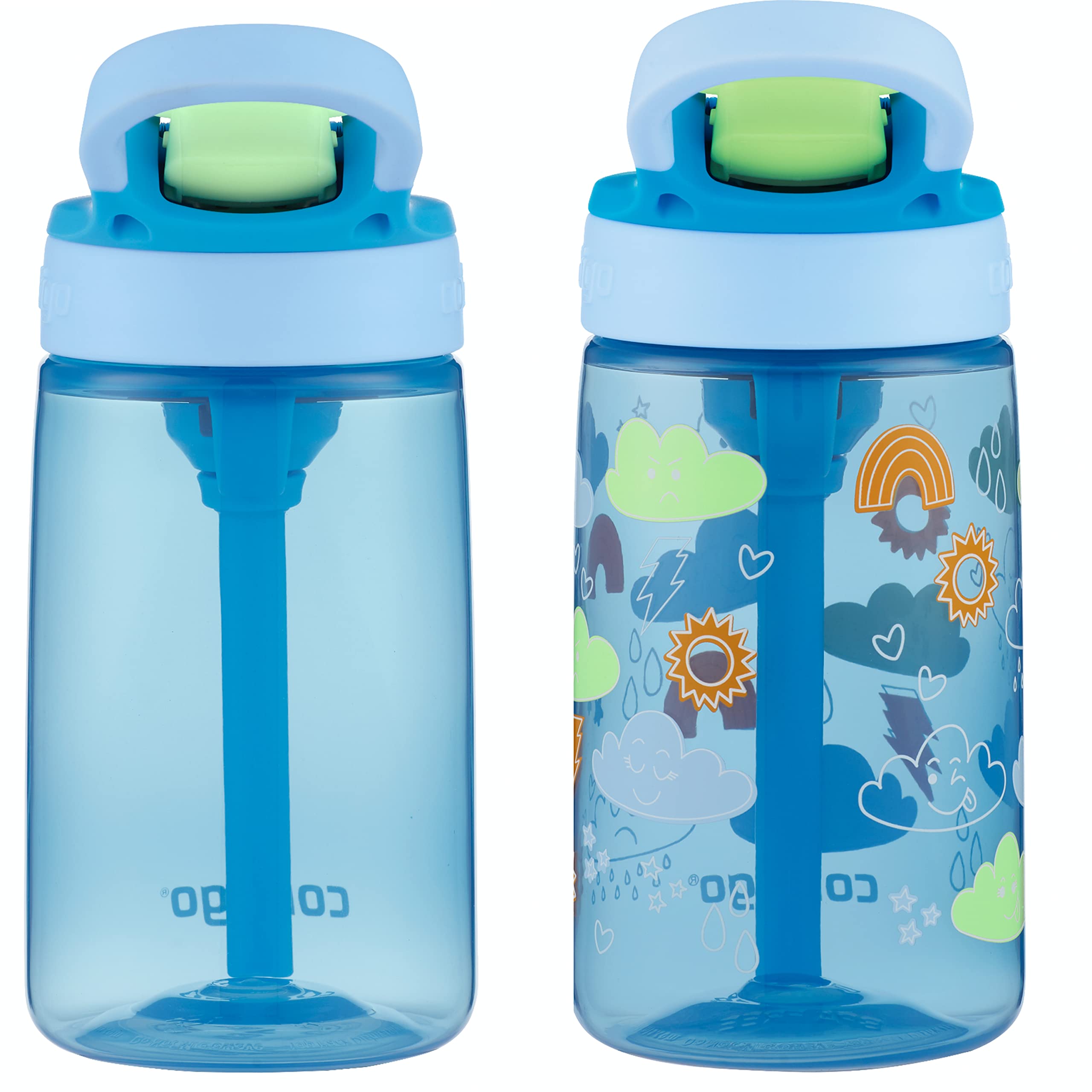Contigo Kids Water Bottle With Redesigned Autospout Straw, 14Oz., 2 Pack, Blue Poppy And Periwinkle & Blue Poppy With Periwinkle