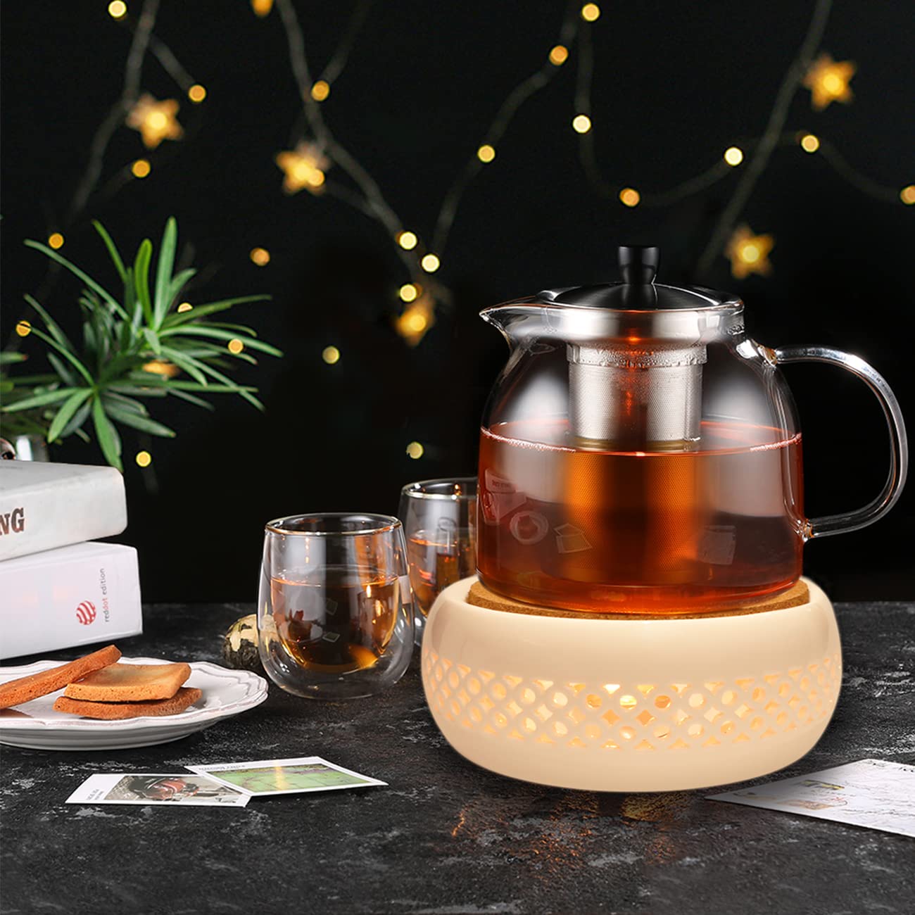 Keissco Teapot Warmer, Ceramic Teapot Heater With Cork Cushion Coffee Tea Warmer For Glass Teapot, Stainless Steel Teapot, Ceram