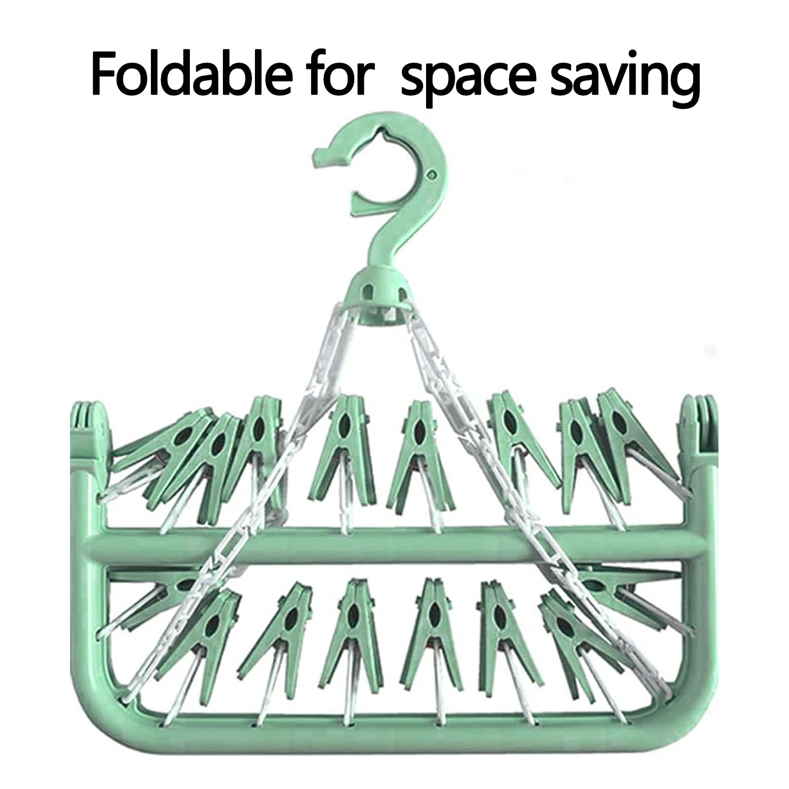 alladaga Clothes Drying Hanger with 32 Clips and Drip Foldable Hanging Rack (Light Green)