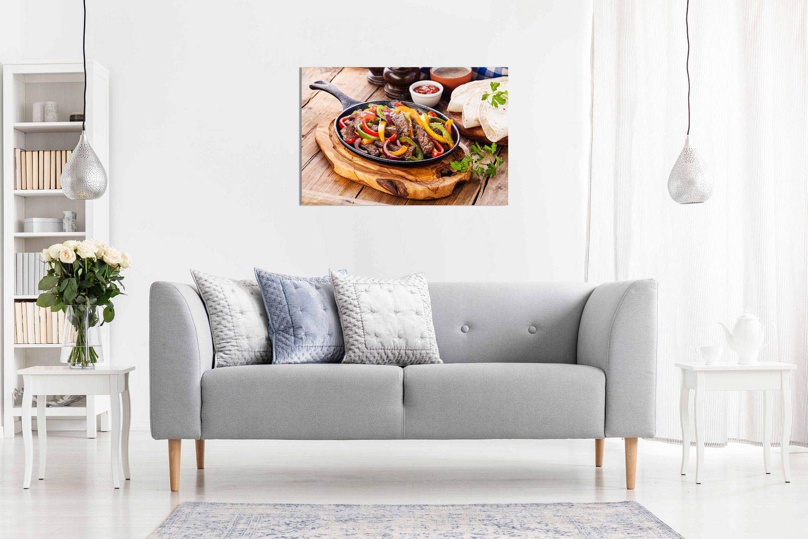 Mexican Restuarant Food Beef Fajitas Canvas Wall Art Picture Print Home Decor (30X20In)