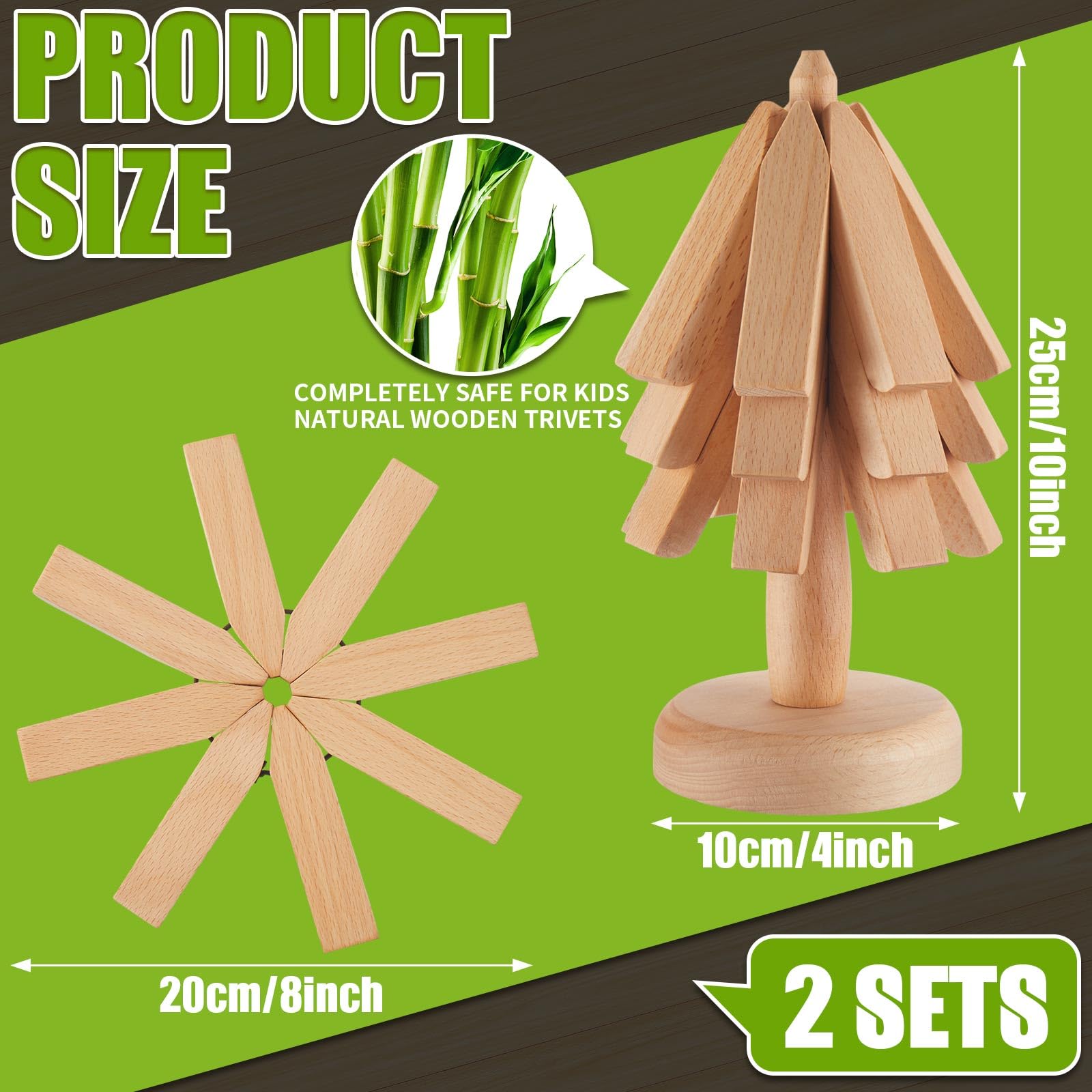 Suzile 2 Set Wooden Trivets For Hot Dishes Tree Shape Trivet Set Wood Table Mat Tree Design Trivet Mats Foldable Heat Resistant