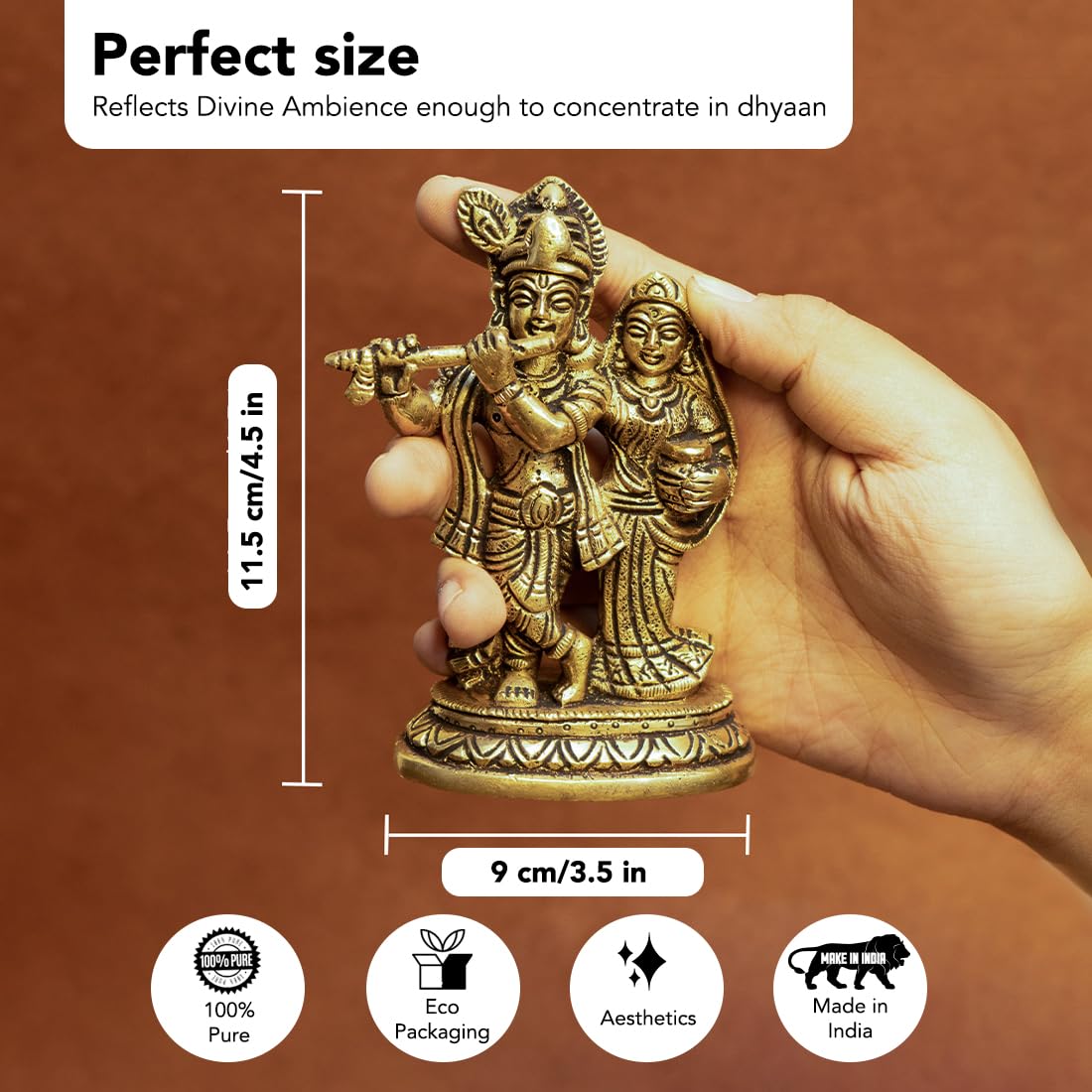 Ekhasa 100% Pure Brass Radha Krishna Murti (Size: 12.8 cm) | Radha Krishna Statue | Radha Krishna Idol for Gift | Radhe Krishna