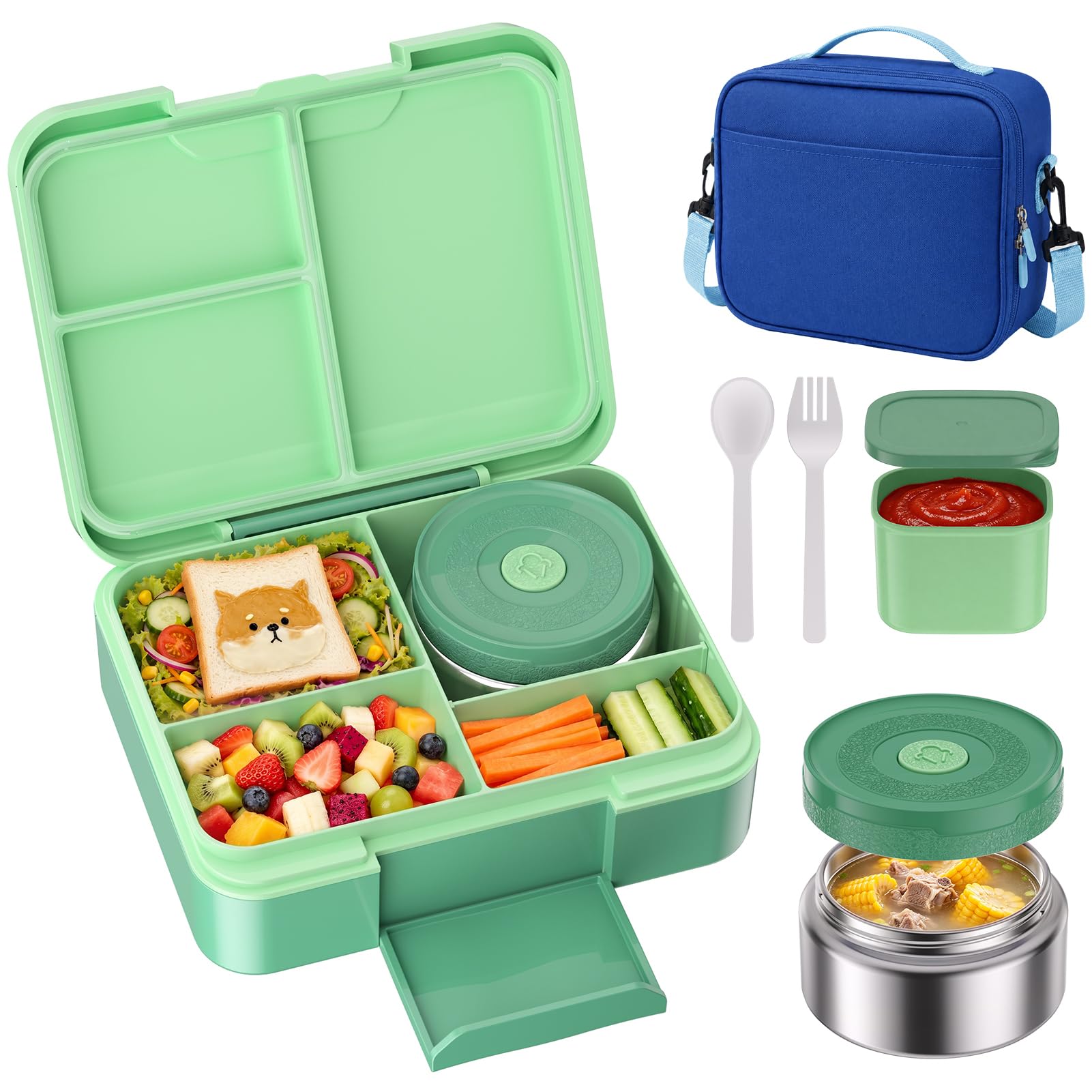 HOMETALL Bento Box for Kids with 8.5oz Insulated Food Jar Lunch Bag Set