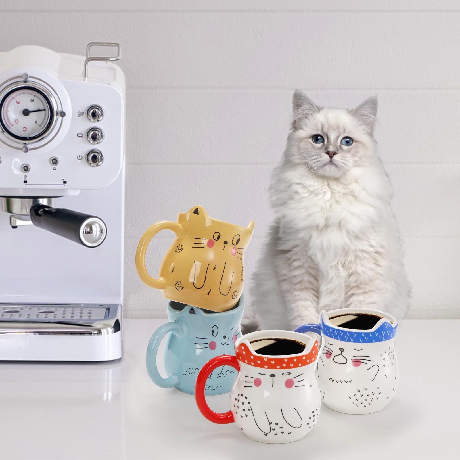 Yarlung Set Of 4 Cat Mug With Handle, 12 Oz Cute Ceramic Coffee Mugs Set Novelty Cartoon Cat Gift For Mother'S Day, Cat Lovers,