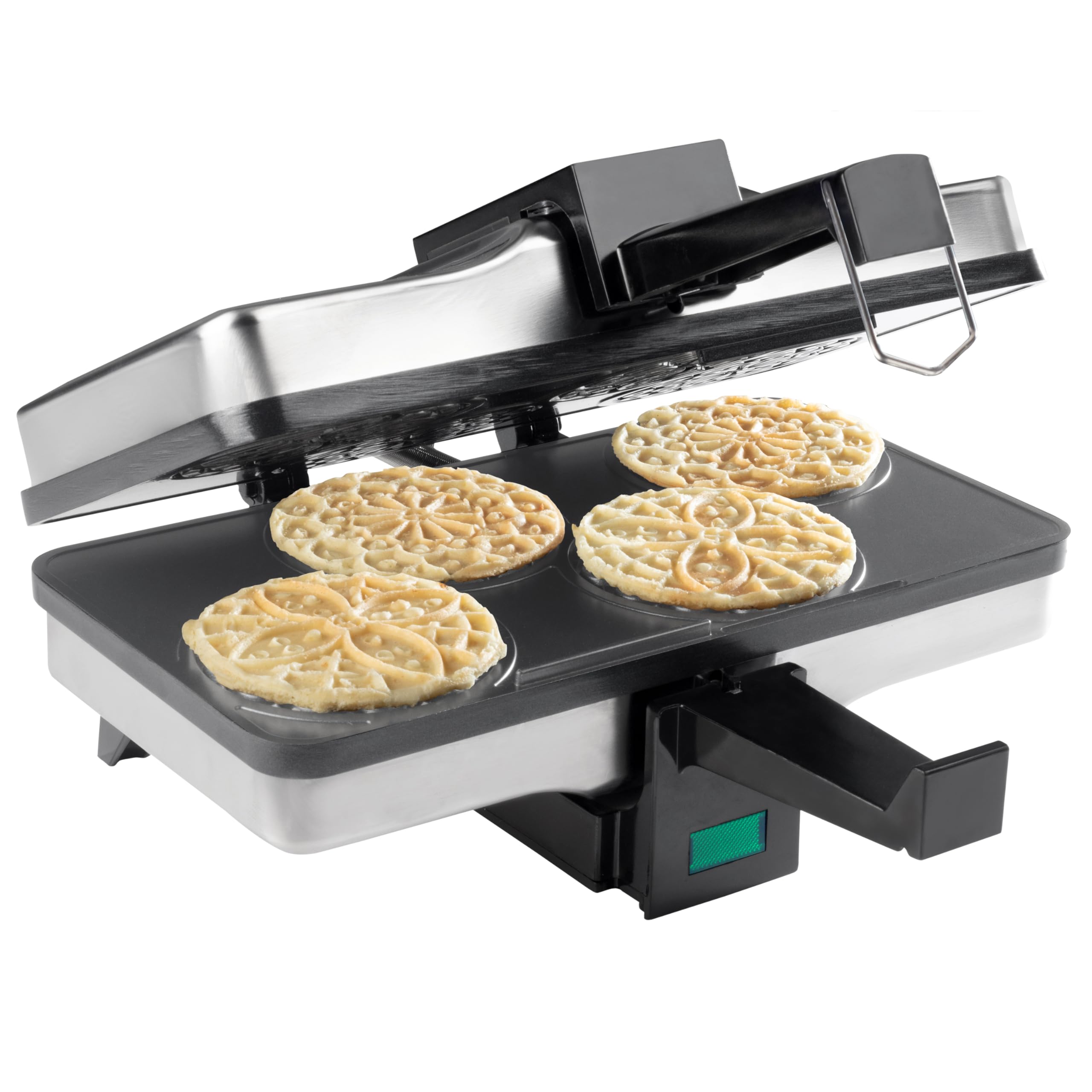 Piccolo Pizzelle Baker- Nonstick Electric Press Makes 4 Mini Cookies at Once- Recipe Guide Included- Holiday Xmas Party, Christm
