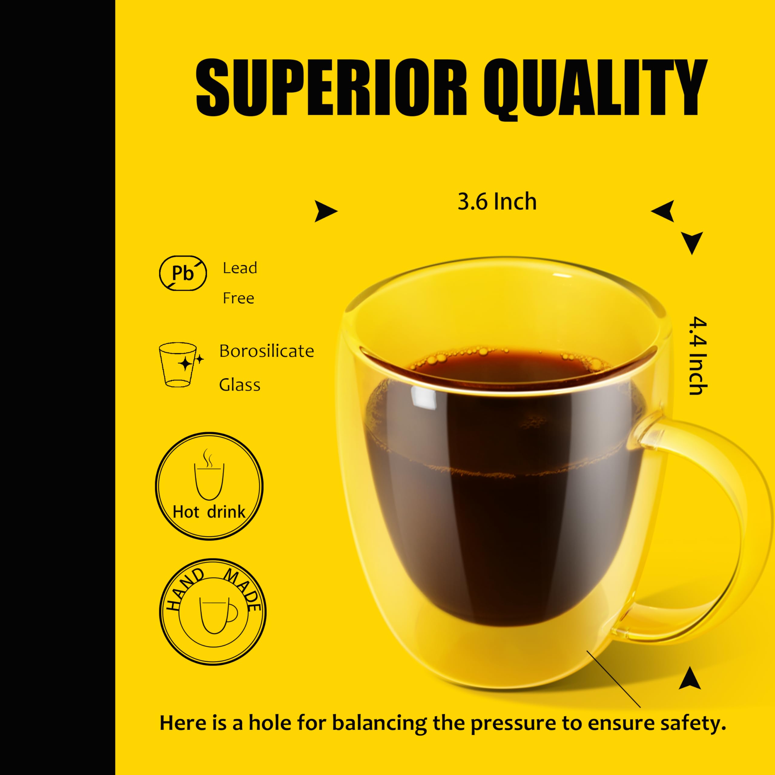 Punpun Coffee Cups Clear Coffee Mugs, Glass Cups For Latte, Double Wall Glass Coffee Mugs With Big Handle, Glass Mugs For Iced C