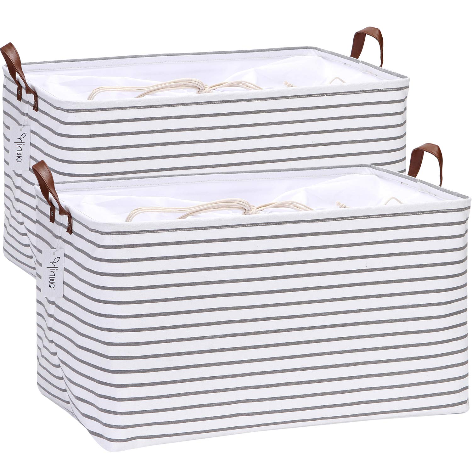 Hinwo 2-Pack Extra Large Canvas Fabric Storage Baskets With Handles, 70L Oversized Storage Bins, Collapsible Storage Box, Clothe