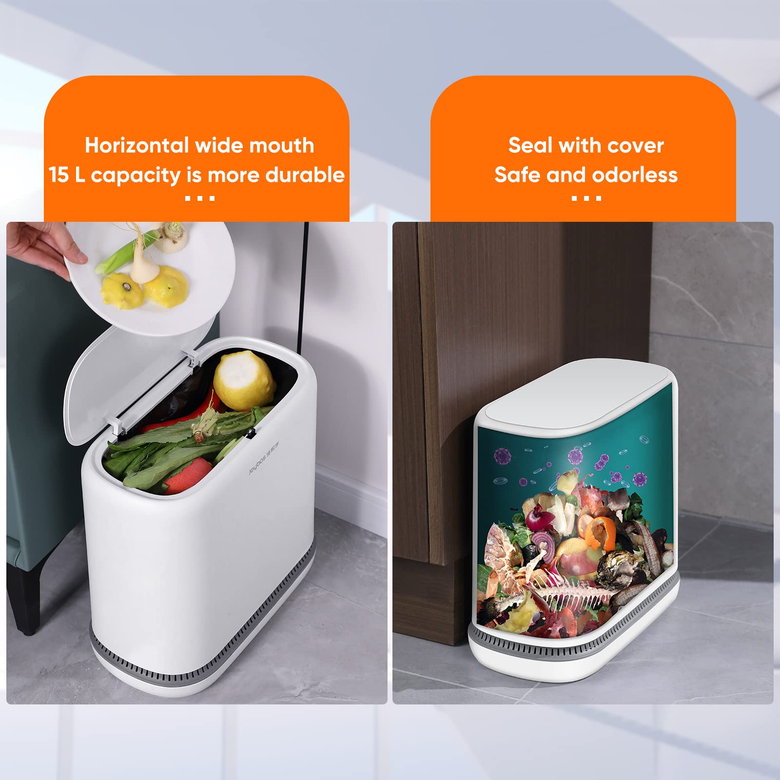 Joybos Adsorption Bathroom Trash Can,Bedroom Garbage Can With Press Type Lid,15L Dogproof Slim Plastic Narrow Trash Bin,4 Gallon