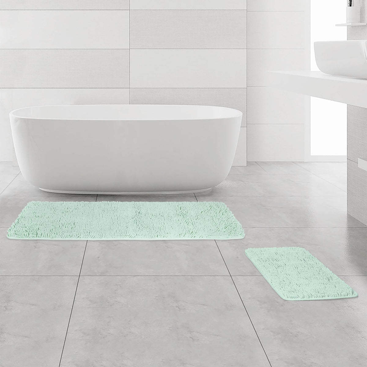 Yeaban Bathroom Rugs Sets 2 Piece - Chenille Bath Mats | Absorbent And Washable Bath Rug Non-Slip, Soft Rugs For Bathroom, Showe