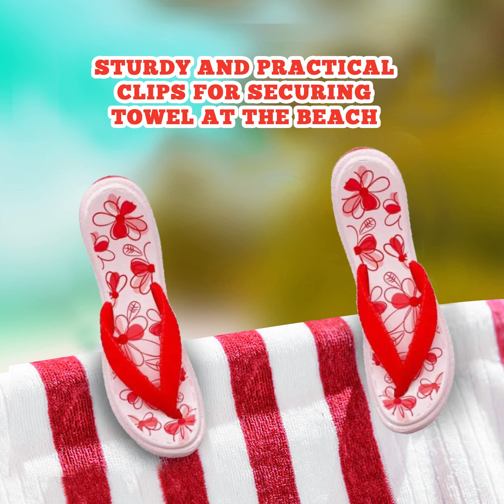 PERFORMORE Flip Flop Beach Towel Clips (Red)  Set of 2  Portable Towel Holder Clips  Secure Clips for Beach Chairs Deck Patio Pool Boat Cruise Lounge Chair Accessories