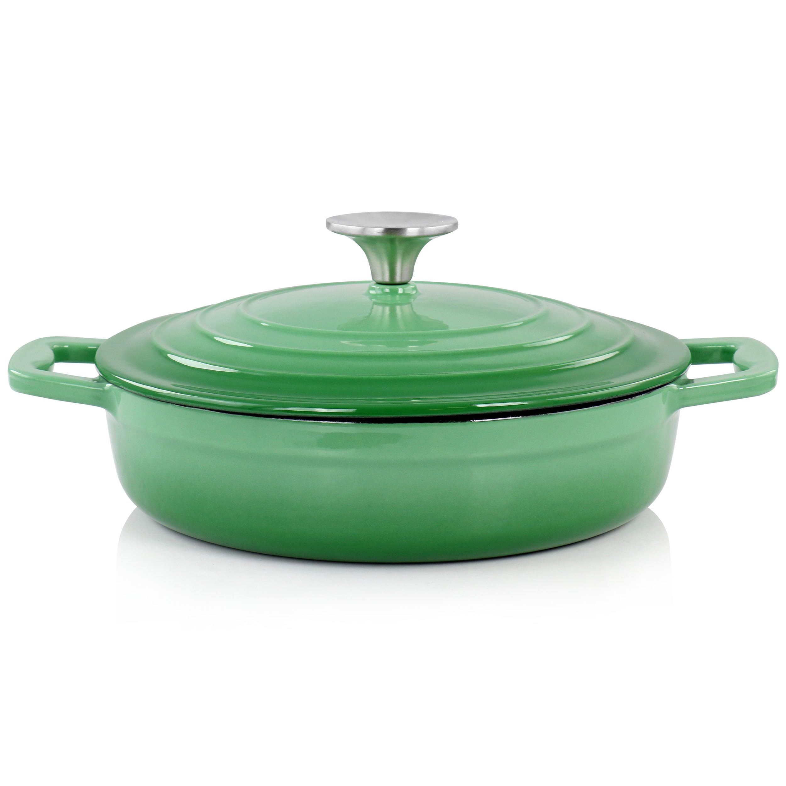 Megachef 2 Quart Round Enameled Cast Iron Braiser Pan (Green)