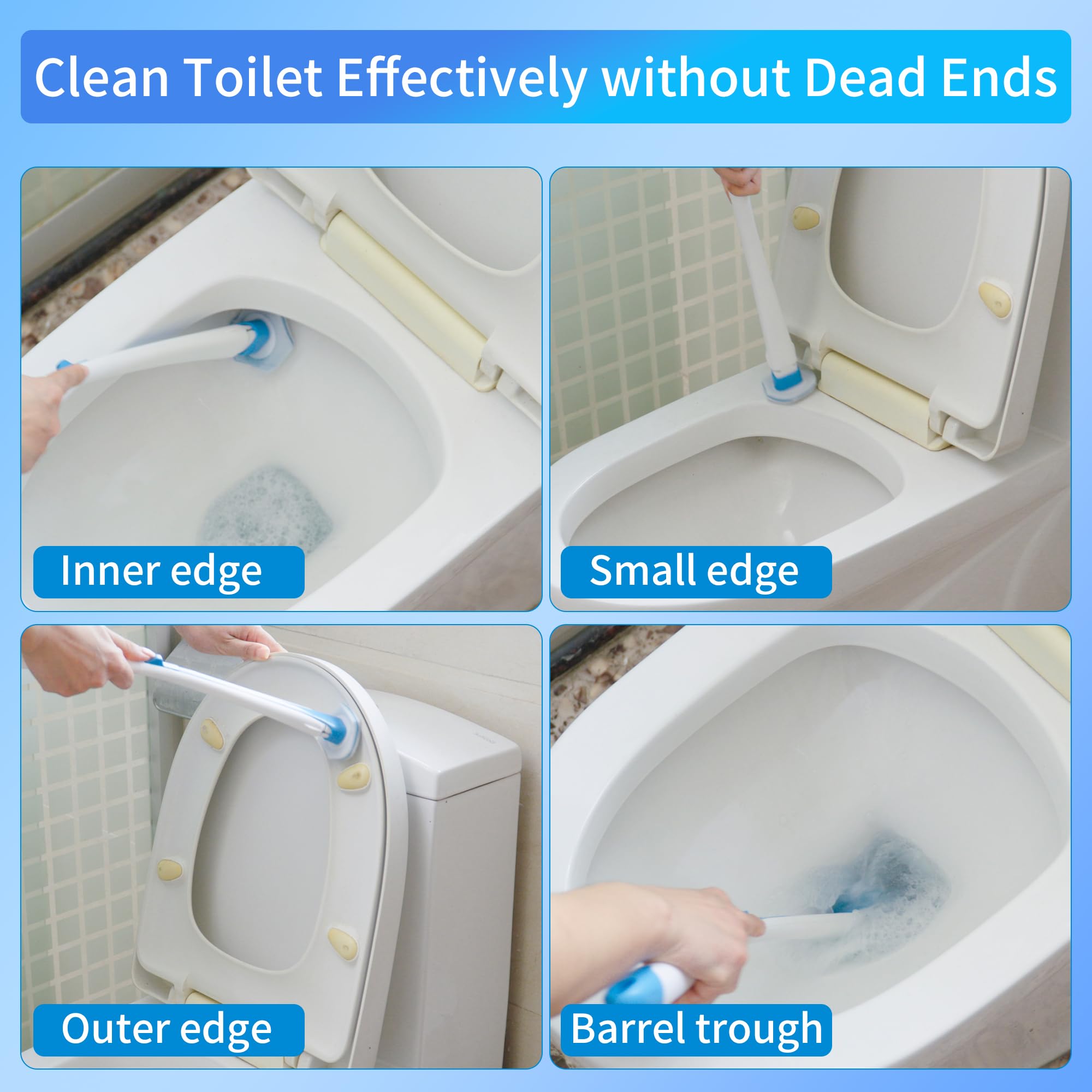 Daliper Disposable Toilet Brush With 40Pcs Refills, Wall Mounted Compact Bathroom Bowl Wand Cleaning System Long Handle With Sto