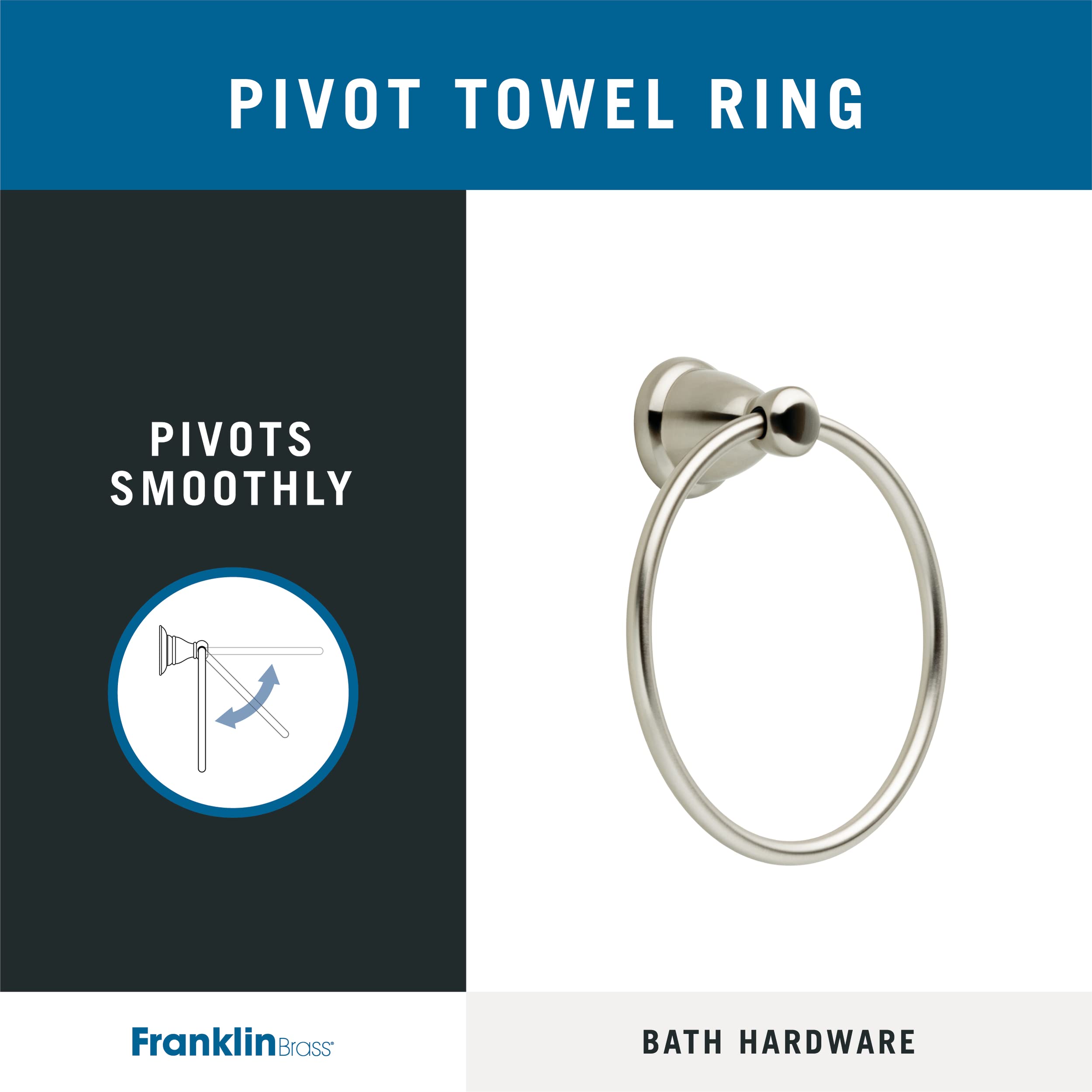 Franklin Brass Kinla (1-Pack) Hand Towel Holder Satin Nickel Towel Racks For Bathroom Wall Round Towel Ring Holder For Bath Towe