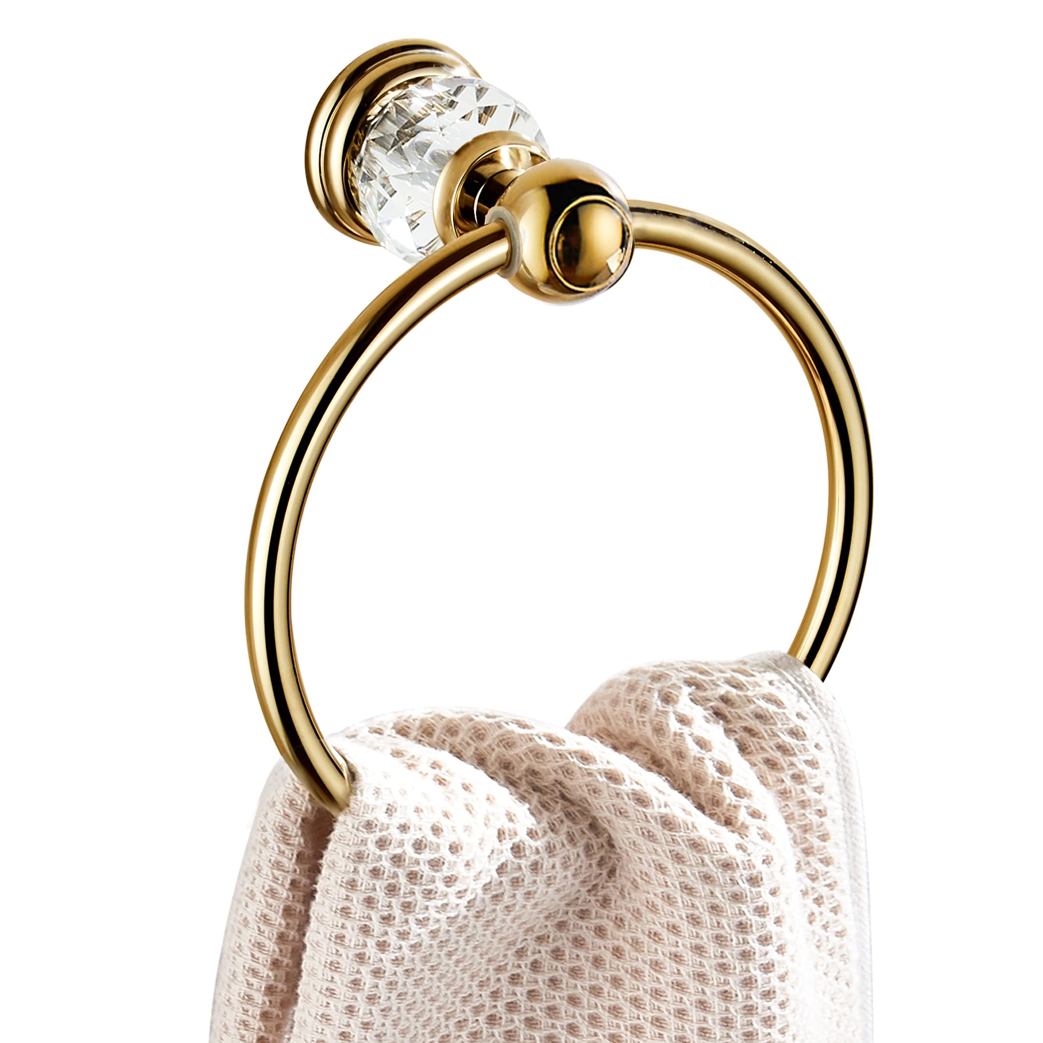 Wincase Crystal Towel Ring, Gold Towel Holders For Bathrooms, Round Hand Towel Rack Wall Mounted Decorative