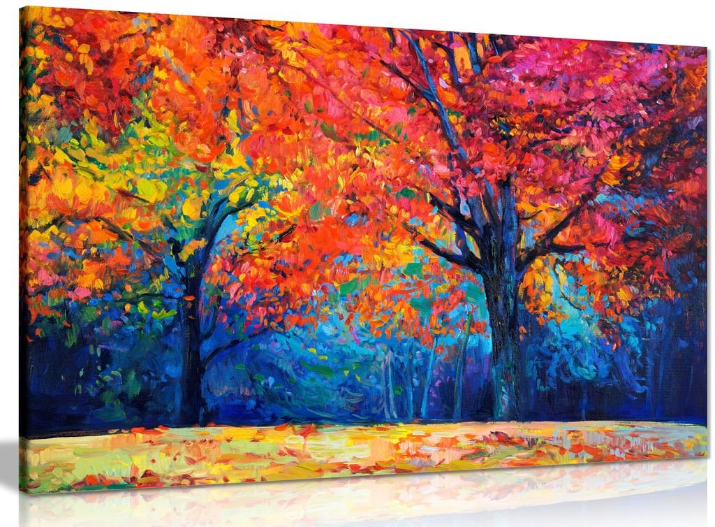 Abstract Contemporary Painting Colourful Autumn Forest Canvas Wall Art Picture Print (18X12In)
