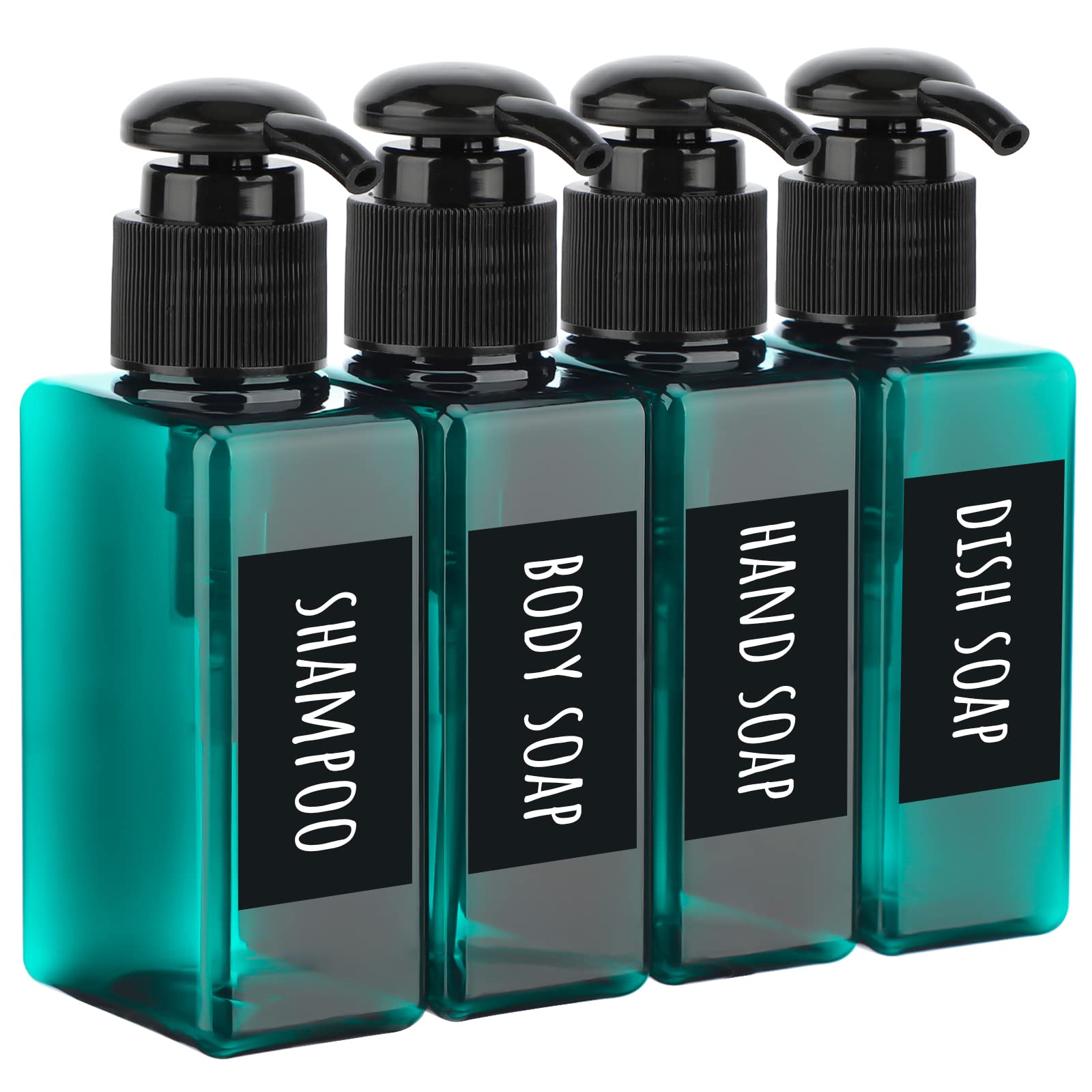 Segbeauty Set Of 4 Square Pump Bottles, 3.4Oz 100Ml Mini Plastic Hand Soap Dispenser With Labels, Refillable Press Bathroom Show