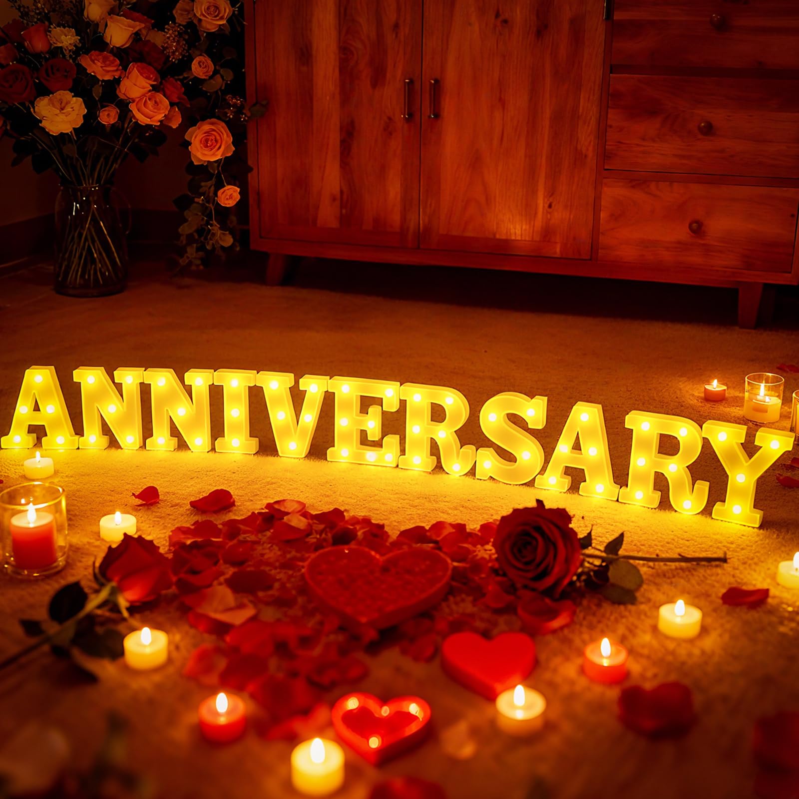 Aurelema Sukkot Large LED Letter Sign LED Lights Battery Powered Table Decoration for Party Gift Tabletop Decoration(Anniversary