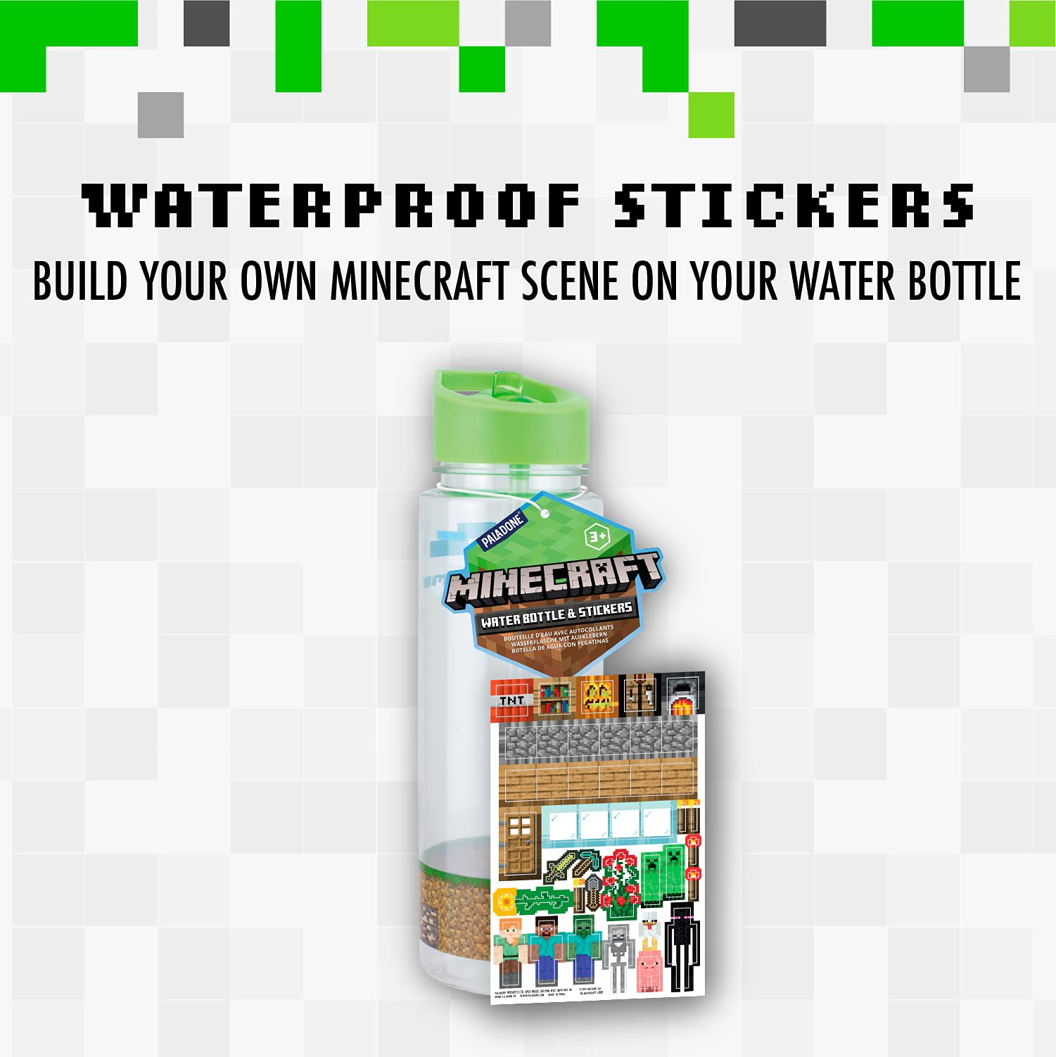 Paladone Minecraft Water Bottle With Bonus Decals, 21 Fl Oz, Officially Licensed Merchandise