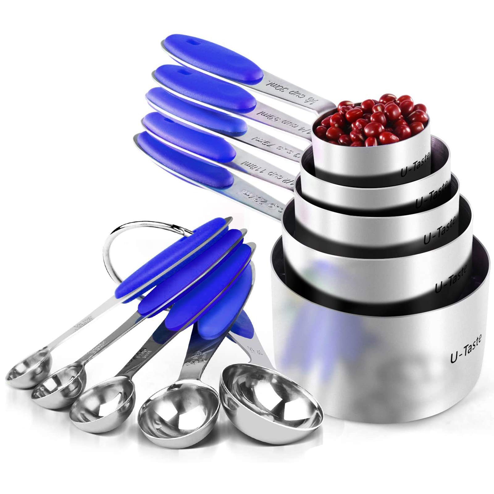 Measuring Cups : U-Taste 18/8 Stainless Steel Measuring Cups And Spoons Set Of 10 Piece, Upgraded Thickness Handle(Blue)