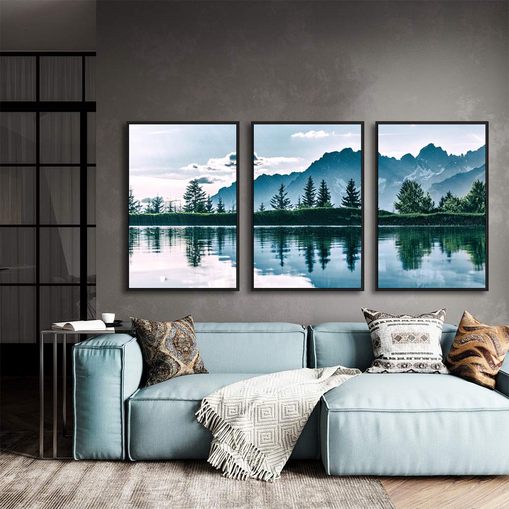 Idea4Wall Framed Wall Art Print Set High Contrast Mountain & Lake Reflection Nature Wilderness Photography Realism Rustic Scenic