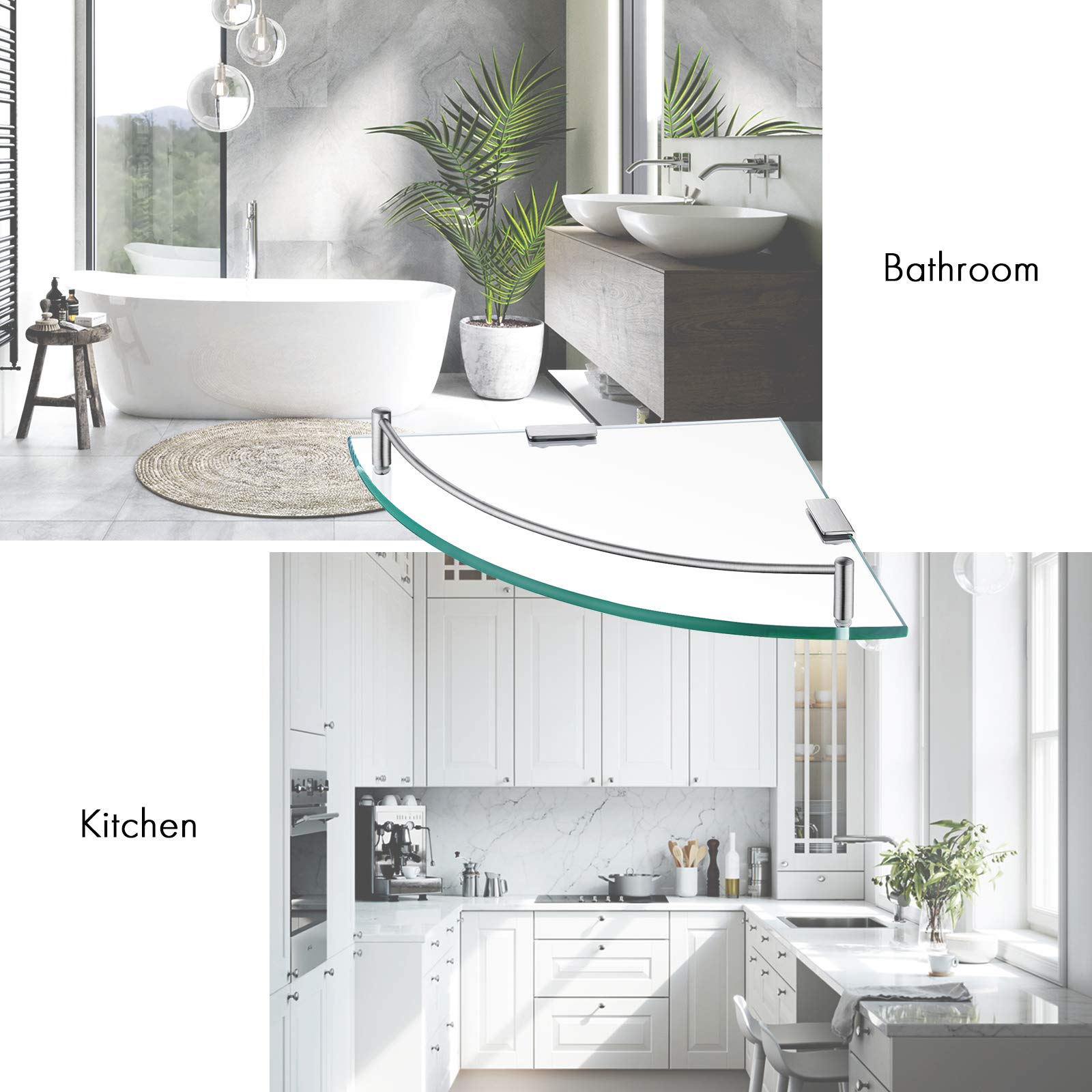 Kes Glass Corner Shelf For Bathroom Corner Shelf 2 Pack Tempered Glass Shelf With Rail Sus 304 Stainless Steel Wall Mounted Brus