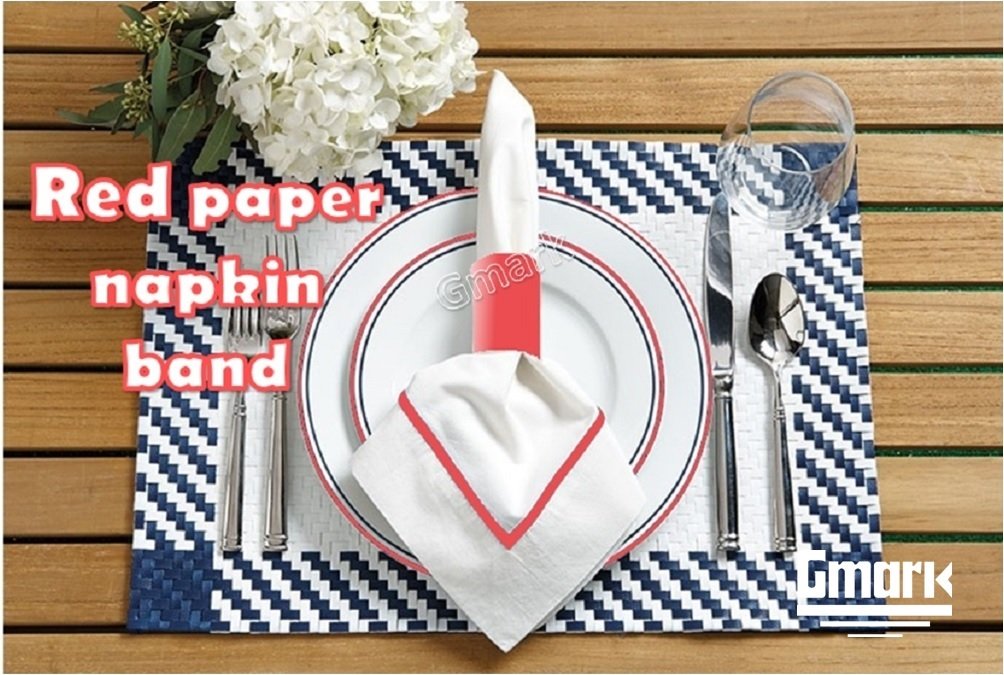 Gmark Paper Napkin Band Box Of 500 (Red), Paper Napkin Rings Self Adhesive Gm1048A
