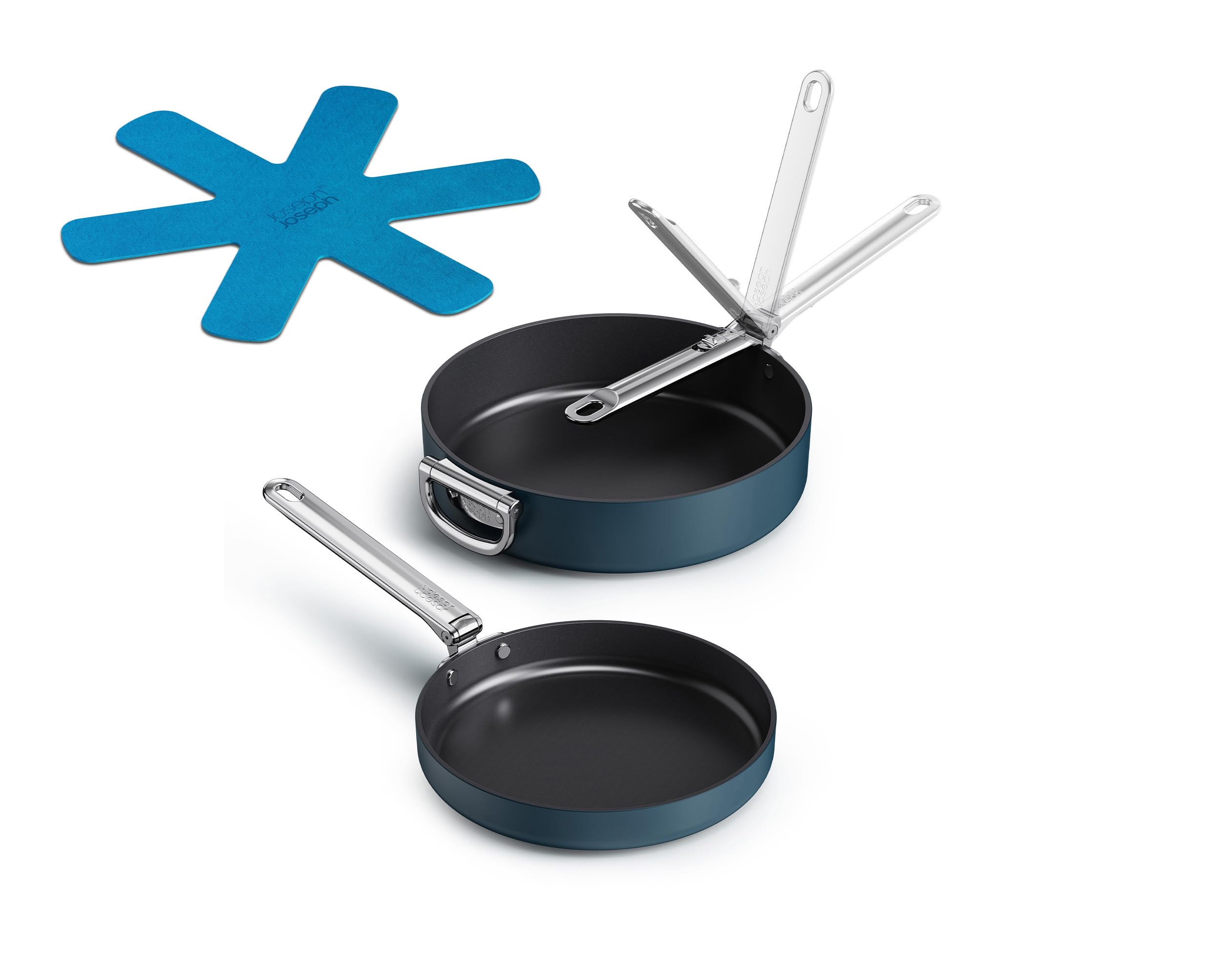 Joseph Joseph Space 2Piece Nonstick Frying Pan Skillet Set, Nesting Design with Folding Handles, Ceramic Coating, Induction & O