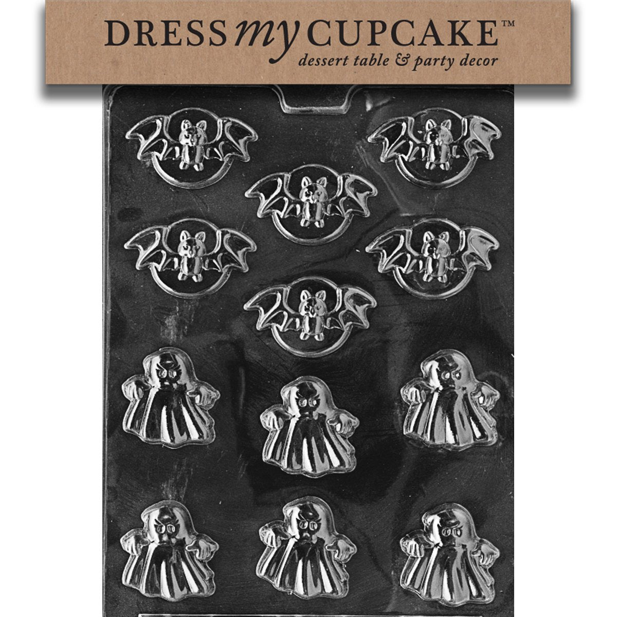 Dress My Cupcake Chocolate Candy Mold, Bats And Ghosts , Halloween