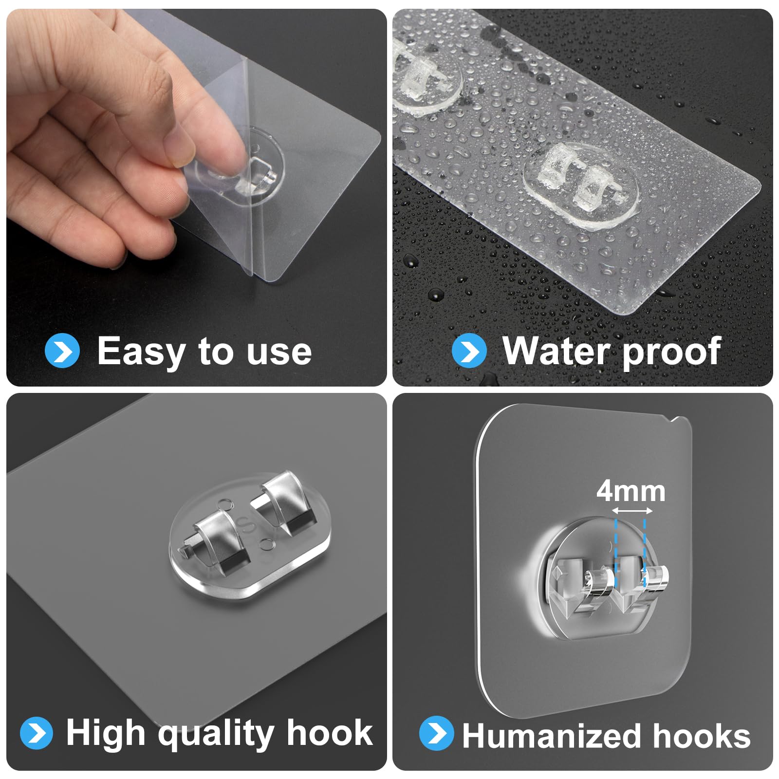Lsnisni Shower Caddy Adhesive Hooks, 10 Pack, Waterproof Plastic, Transparent, No Drilling, Model YSGG-10Pack-6B4S