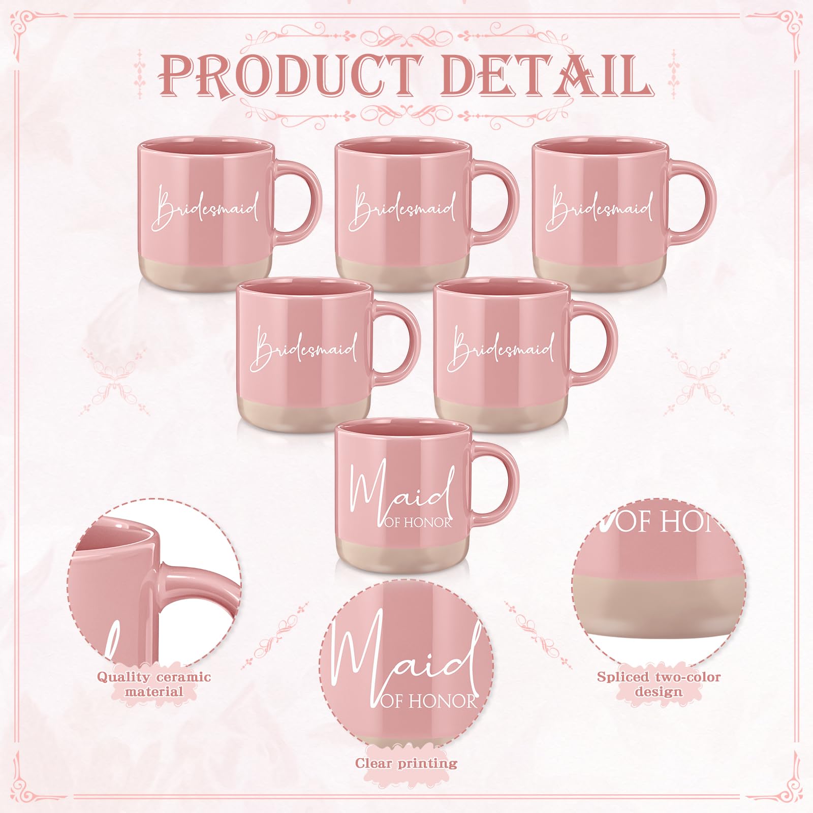 Didaey 42 Pcs 6 Sets Bridesmaid Proposal Gifts Wedding Maid of Honor Gifts Ceramic Coffee Cups Cosmetic Makeup Bags Invited Card