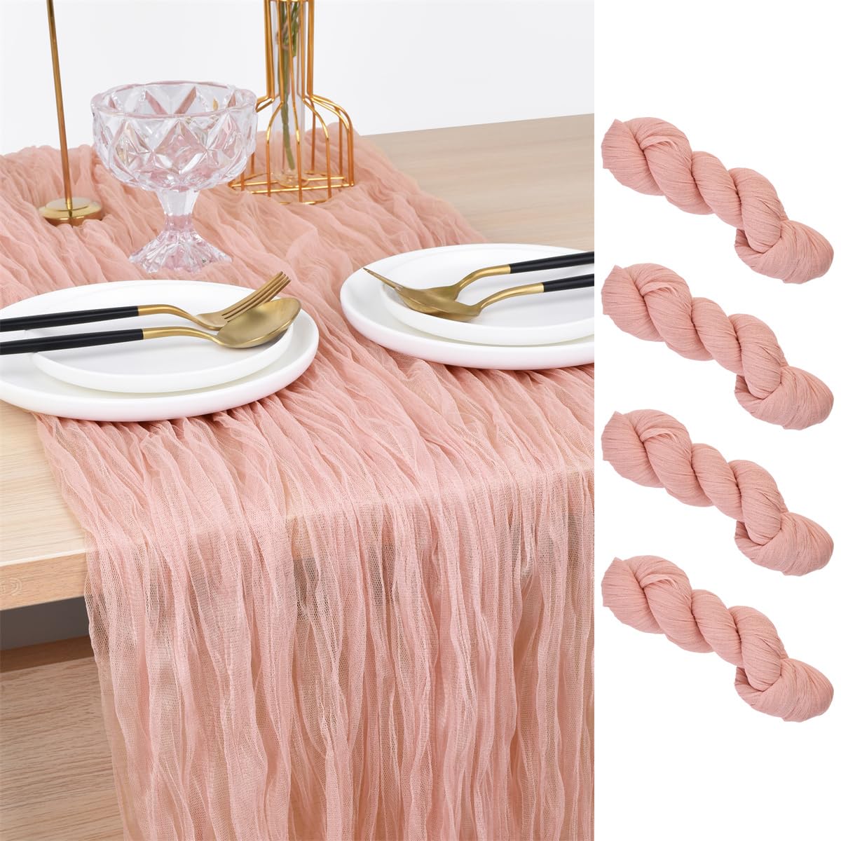 Joanlody Coral Pink Cheesecloth Table Runner 10Ft Rustic Gauze Cheese Cloth Table Runner Boho Fall Thanksgiving Table Runner For