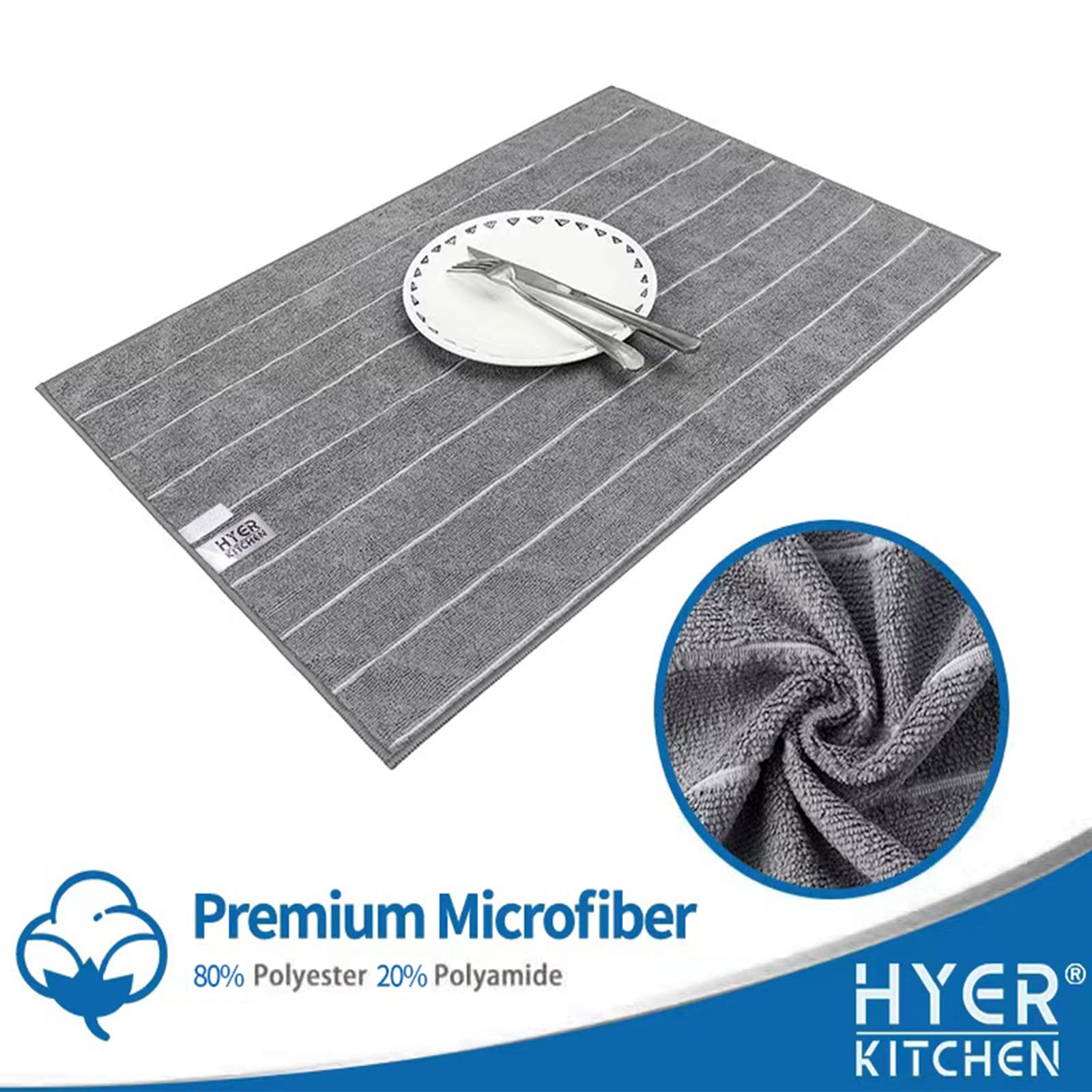 Hyer Kitchen Microfiber Kitchen Towels - Super Absorbent, Soft And Thick Dish Towels, 8 Pack (Stripe Designed Grey Colors), 26 X
