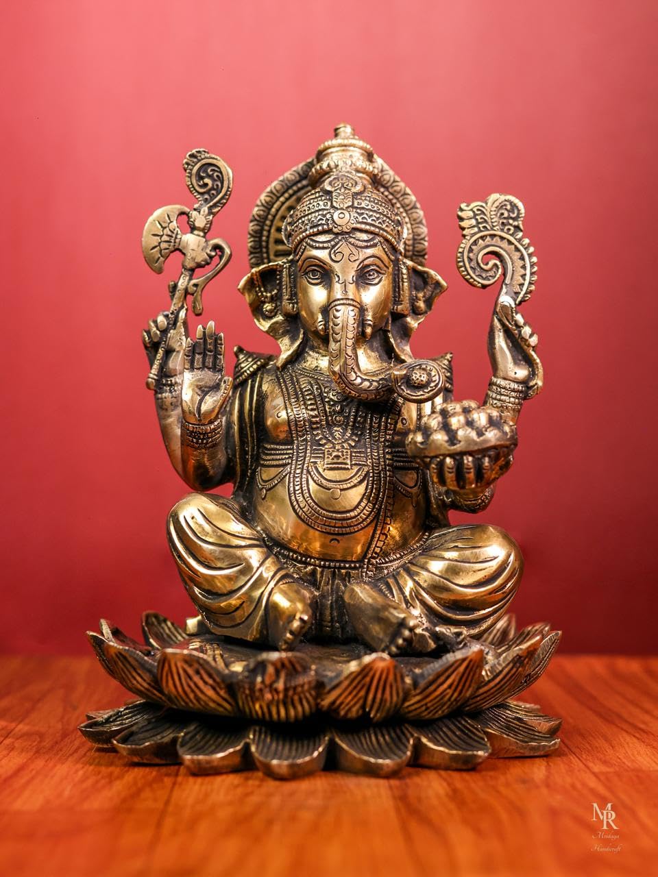 Brass Ganesha Statue With Mosaic, 24 Cm Brass Ganesh Statue, Ganpati Idol, Good Luck Gift For New Beginnings, House Warming Gift