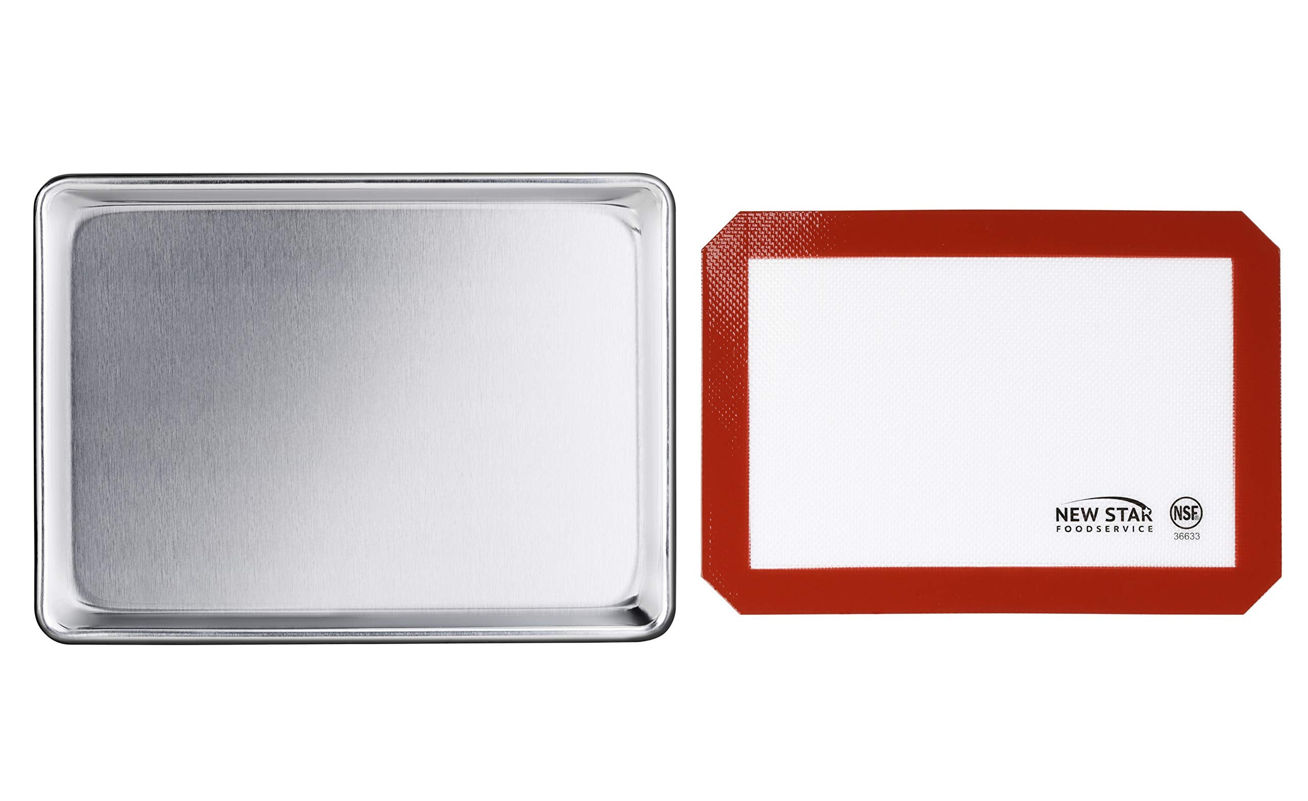 New Star Foodservice 38422 Commercial-Grade 18-Gauge Aluminum Sheet Pan/Bun Pan & Silicone Baking Mat Set, 9'' L X 13'' W X 1''