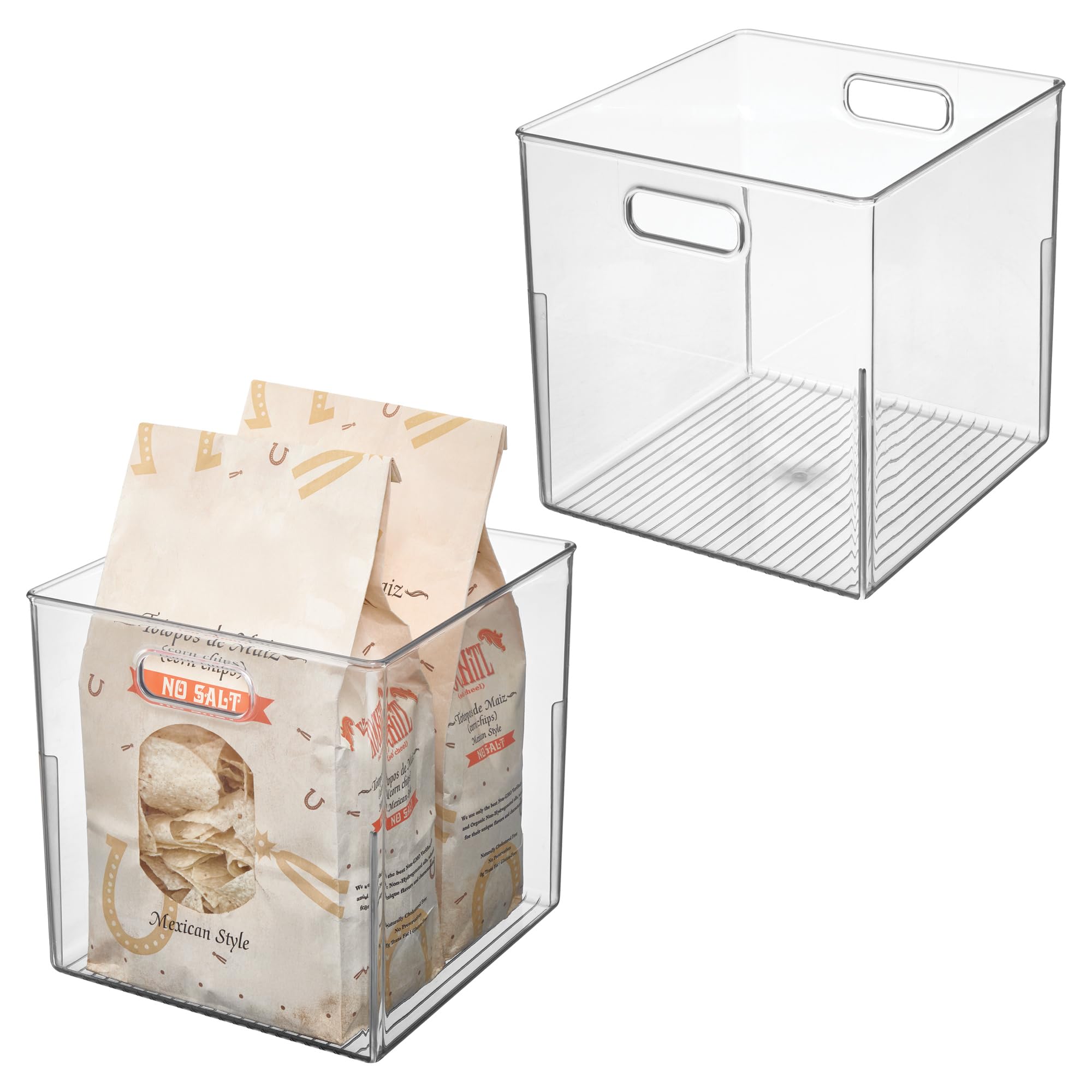 iDesign Pantry Storage Bin, Small Cube Organizer for Cabinet or Fridge, Set of 2, Clear, Made in USA