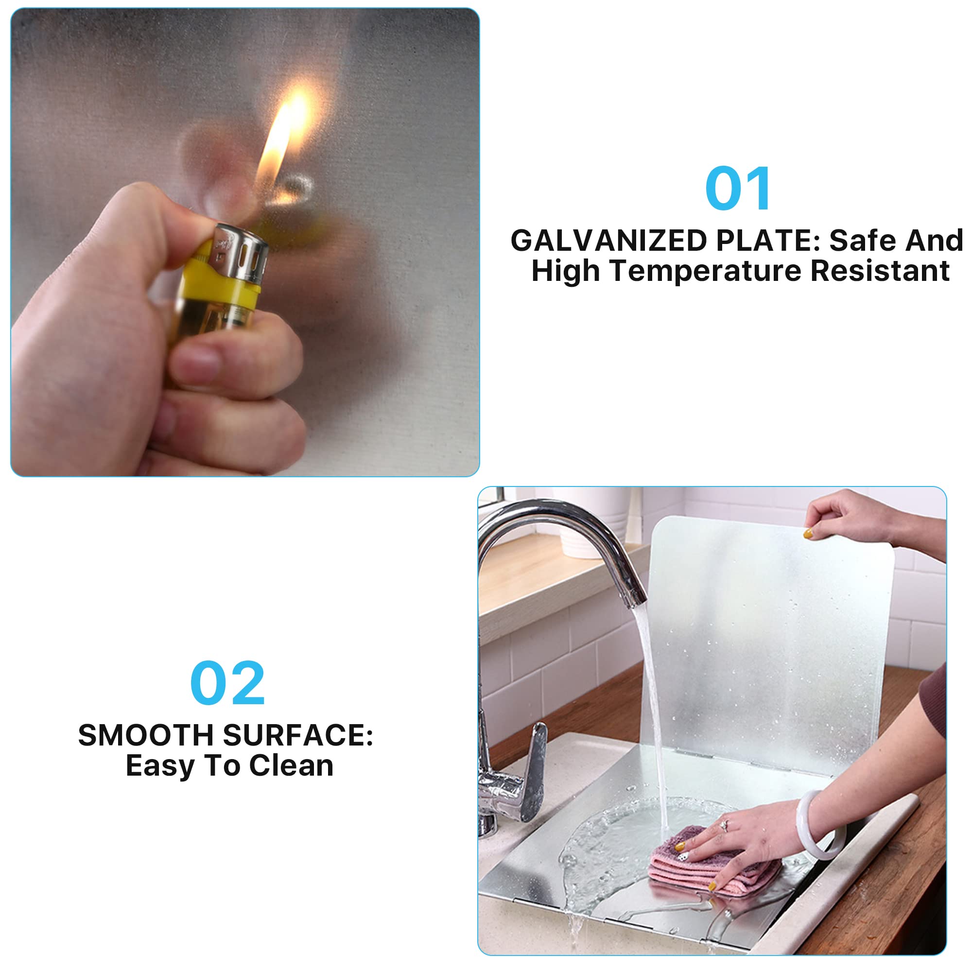 Aemygo 4 Sided Splatter Guard, Foldable Stainless Steel Grease Splatter Screen, Anti Splatter Splash Guard, Proof Baffle Stove H