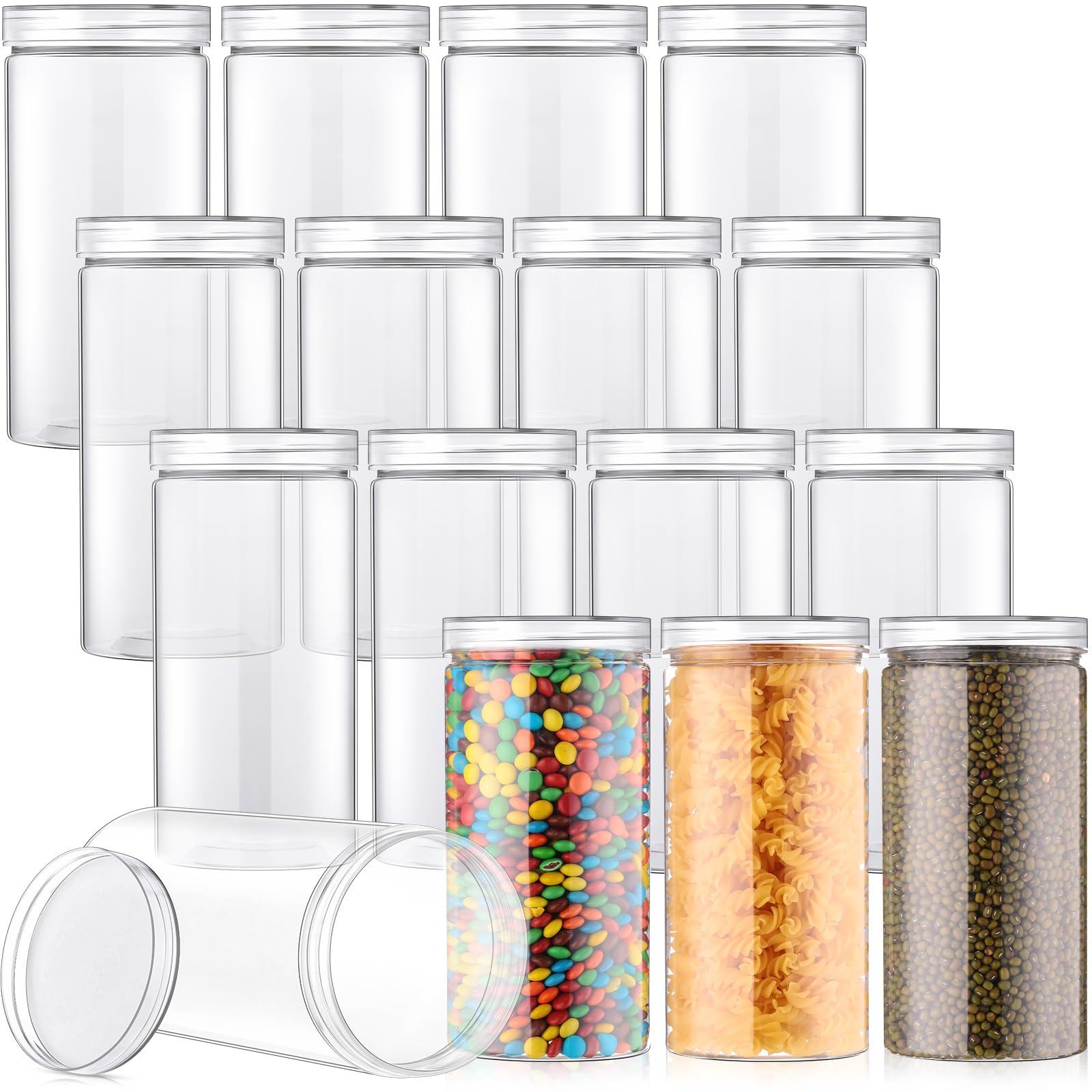 Dandat 16 Pack 30 Oz Plastic Jars with Lids Wide Mouth for Kitchen,Clear