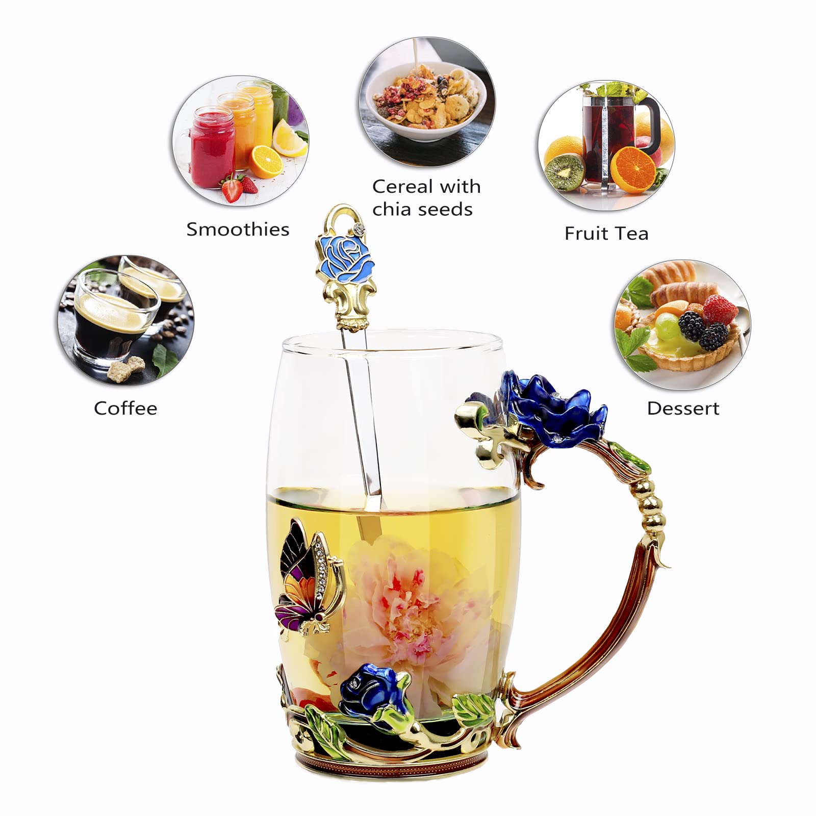 DUMVOIN Tea Cup Glass Coffee Mugs,Fancy Tea Cup Set Birthday Christmas Valentine s Day Gift Idea for Tea Lover and Women Novelty