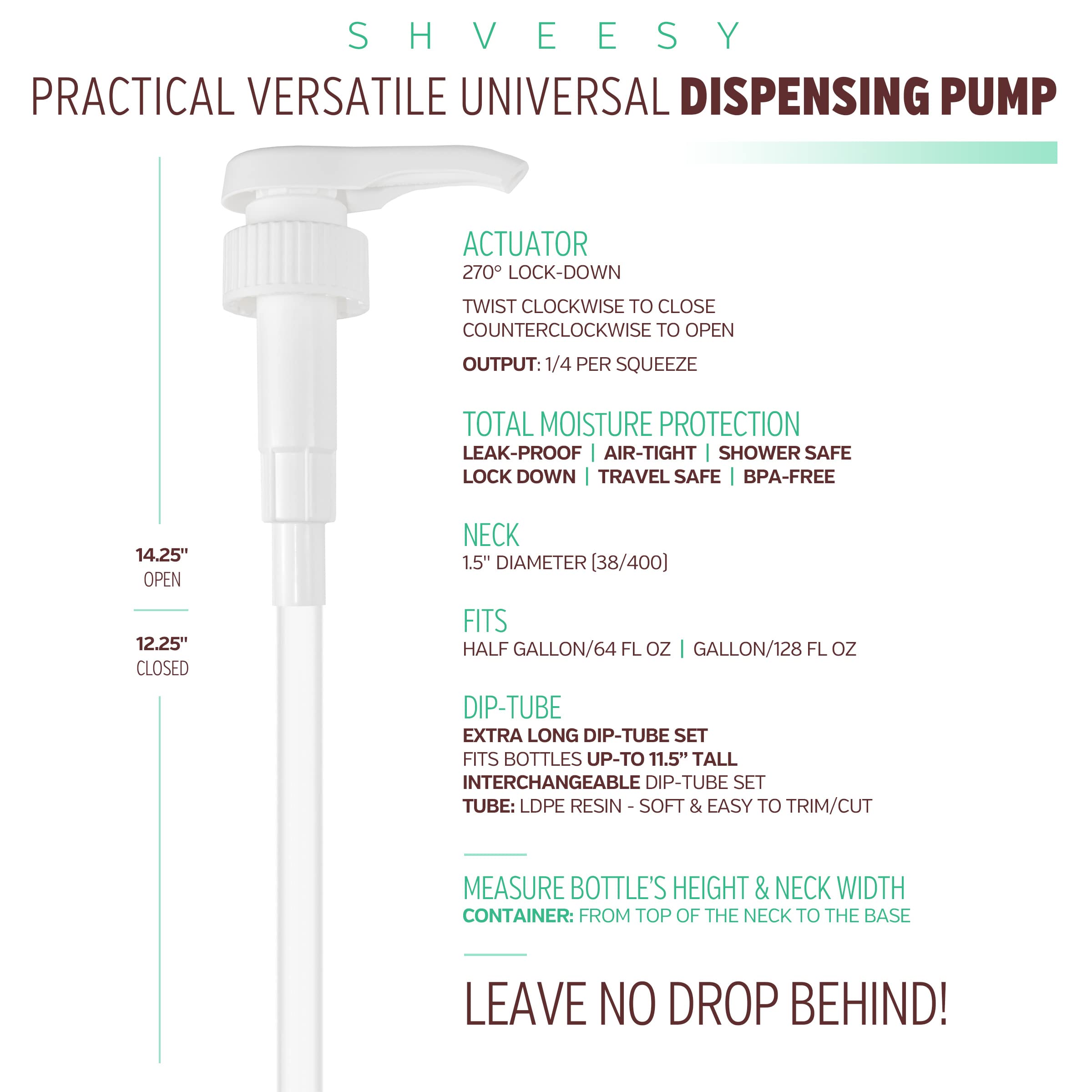 Gallon Pump Dispenser - For Plastic Or Glass Bottles - Heavy-Duty Leak Proof For Commercial And Household Use - Plastic Pump For